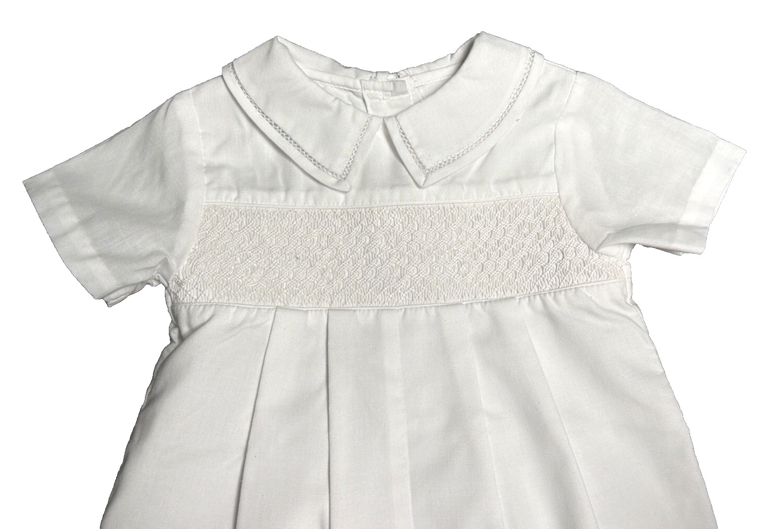 PETIT AMI White Christening Baptism Hand Smocked Romper Baby Boy Sz 6 Months
