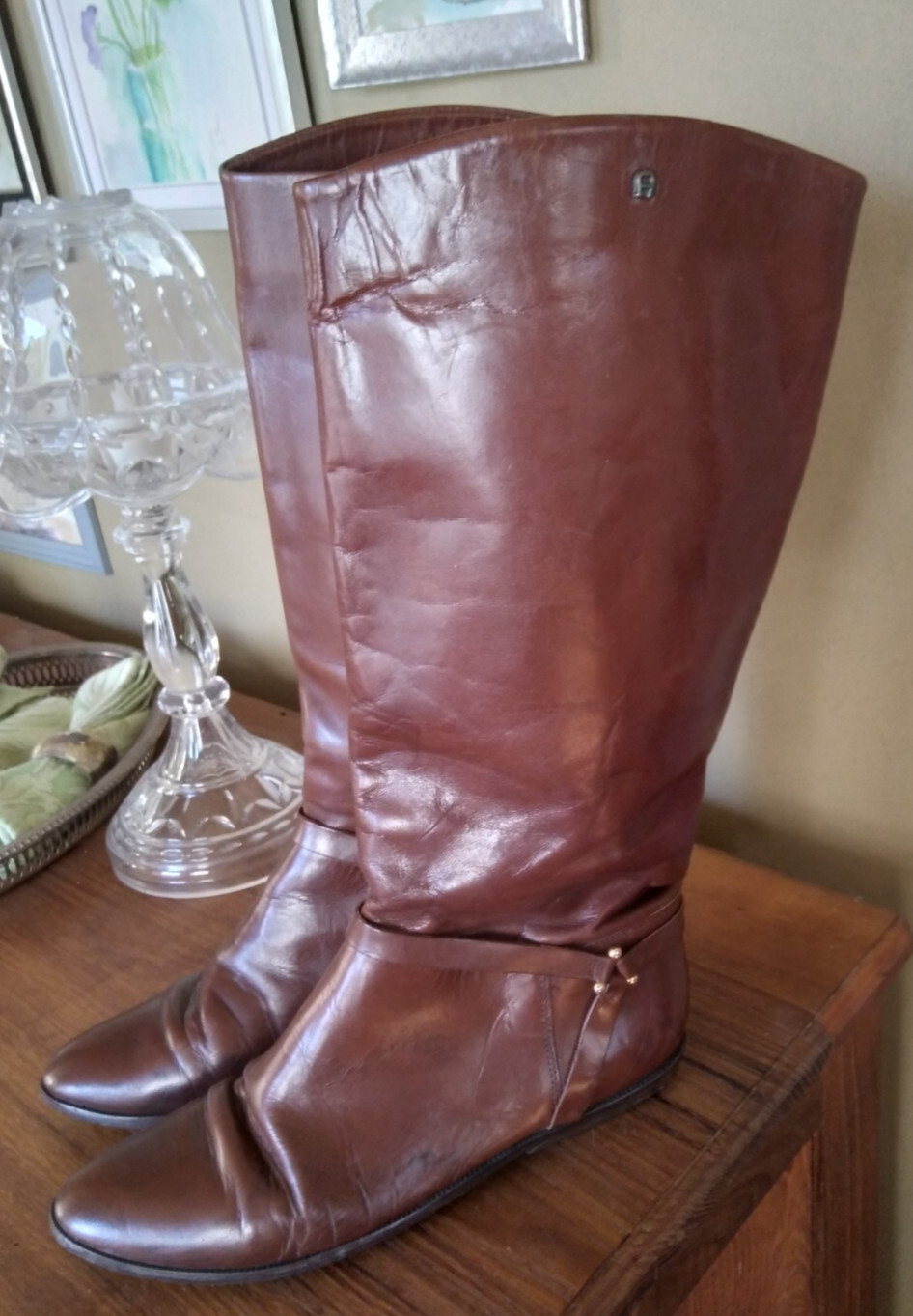 Vintage Etienne Aigner Tall Womens Boots Leather Brown 7.5 m size