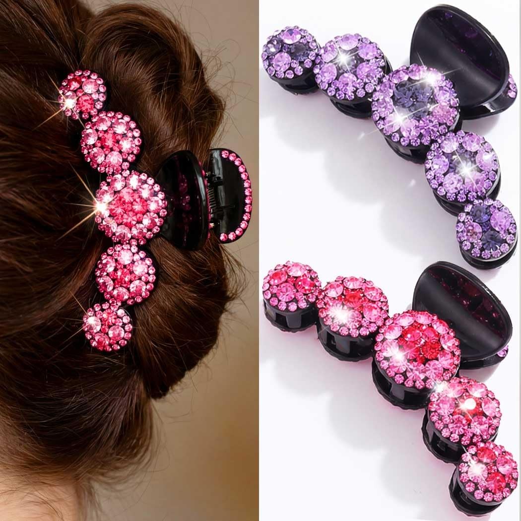 Pecieco Pink Rhinestone Hair Claw Clip 1 Count (Pack of 2), a-Pink & Purple