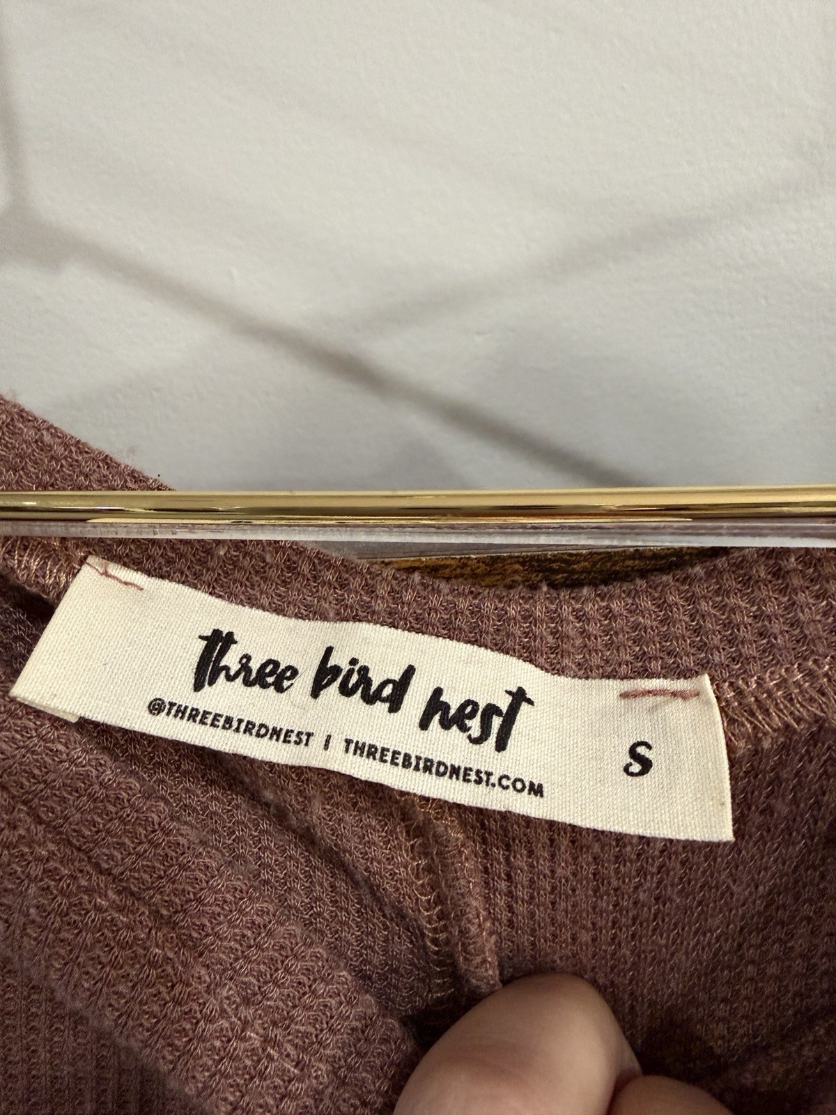 Women Waffle Knit Solid Loose Tee Mauve Size S Three Bird Nest