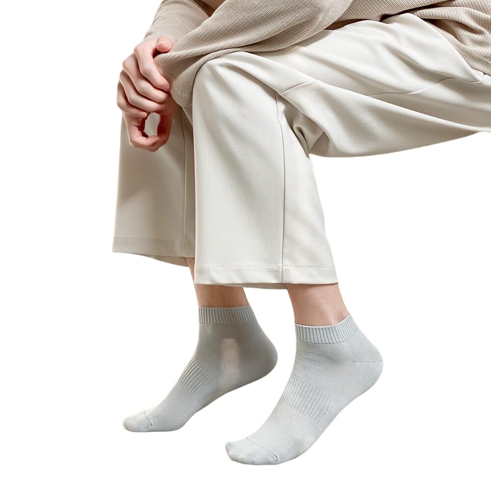 6 Pairs Men Solid Cotton Low Cut Socks Stretch Breathable Short Boat Socks