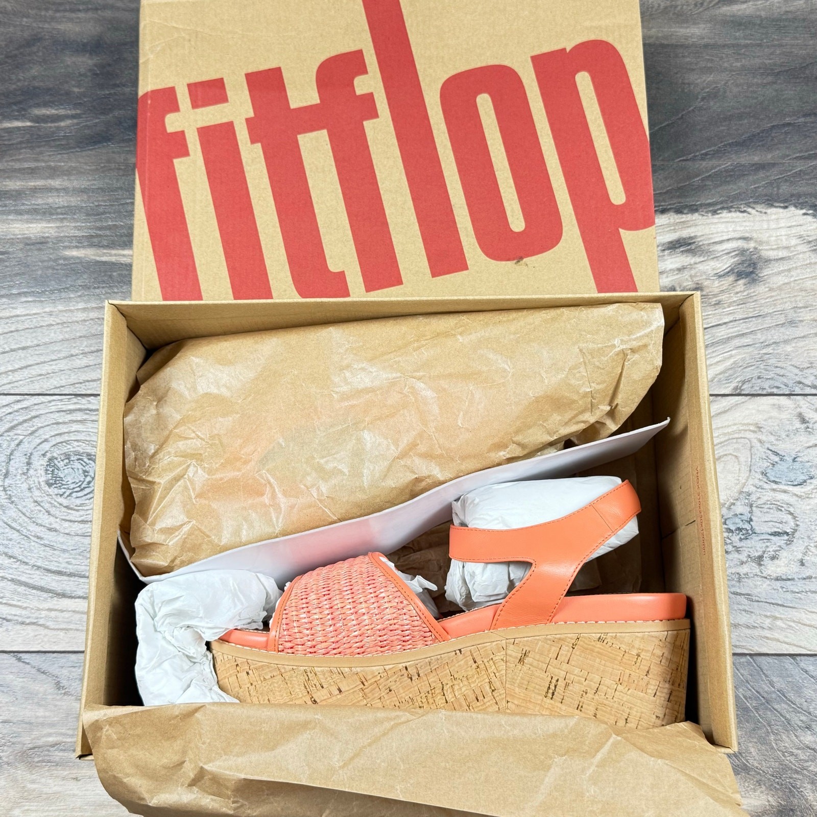 Fitflop Eloise Cork Wrap Woven Back Strap Platform Sandals Sunshine Coral 8