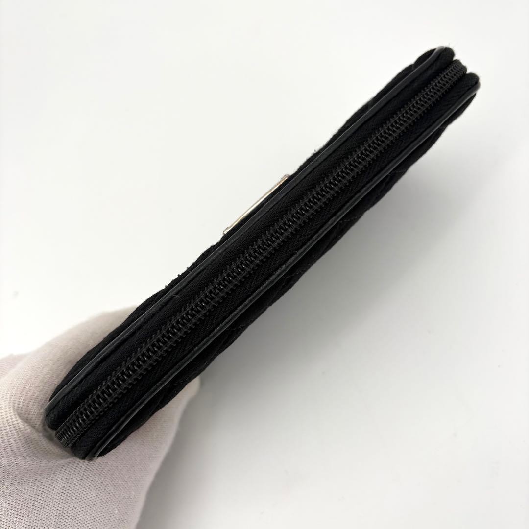 Authenticated PRADA Long Wallet Round Zipper Quilted Triangle Logo Plate Black