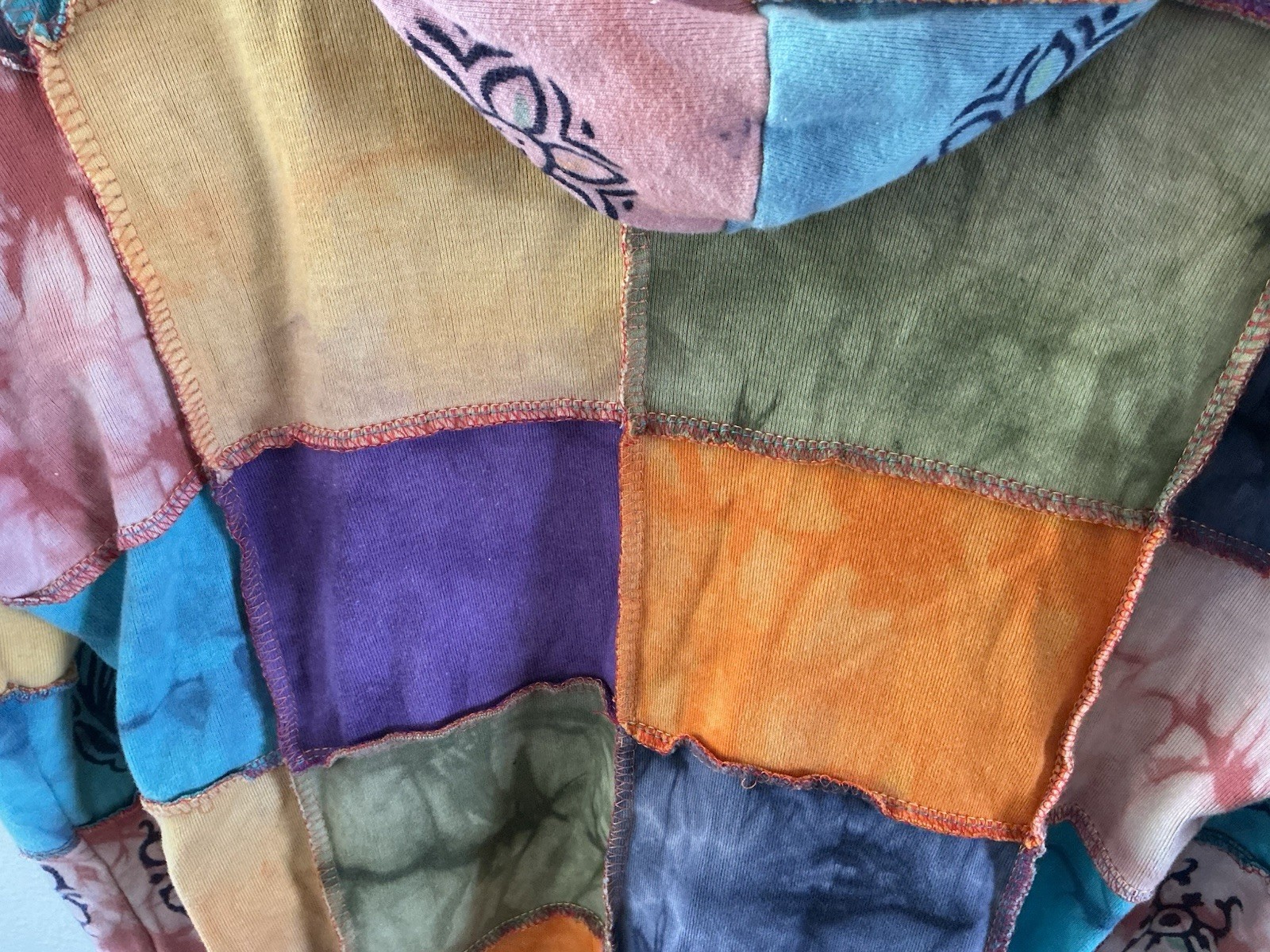 Rising International Boho Patchwork Hoodie L – Nepal Cotton Festival Jacket Boho