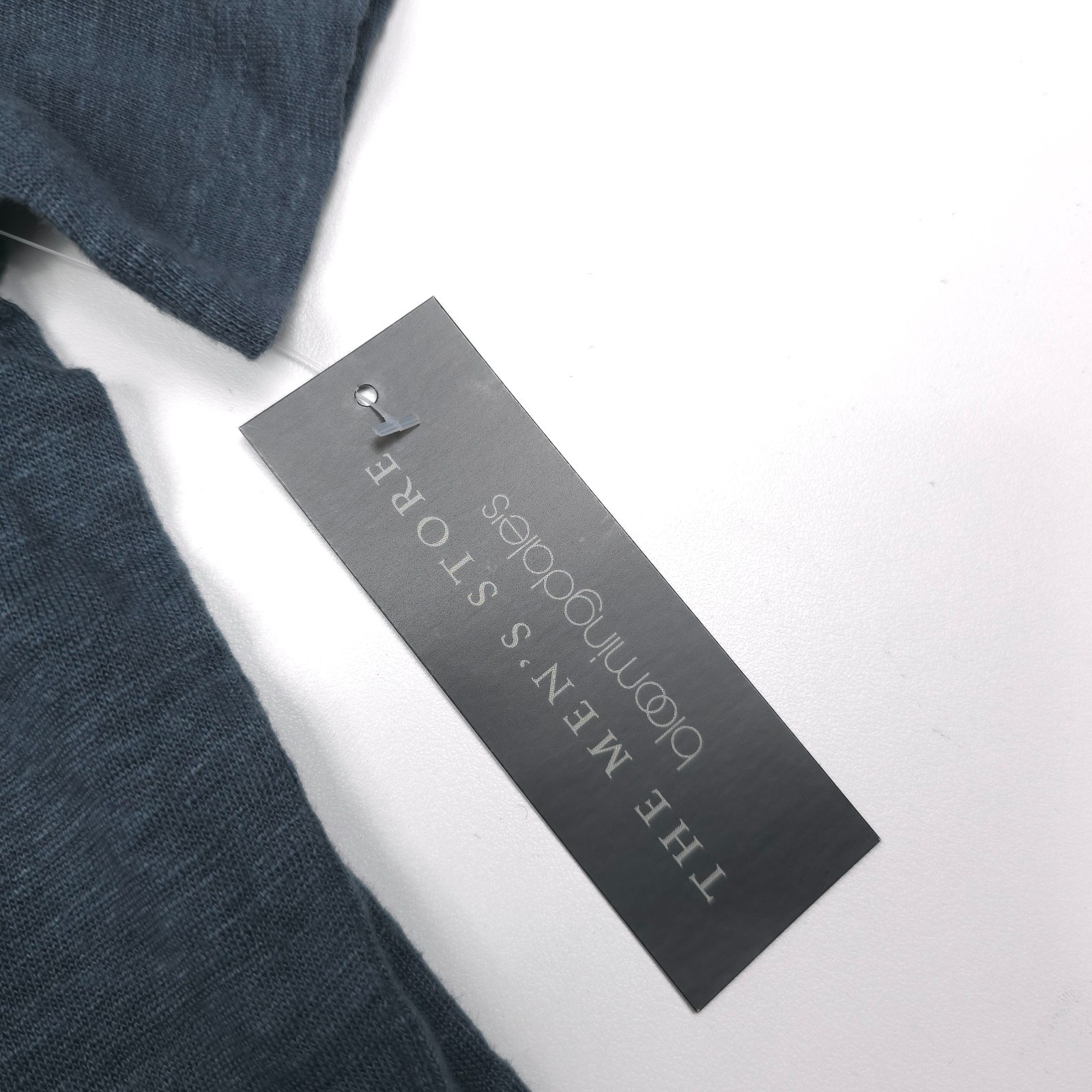 Bloomingdales Linen Polo Shirt Mens Large Dark Slate Green Johnny Collar NWT