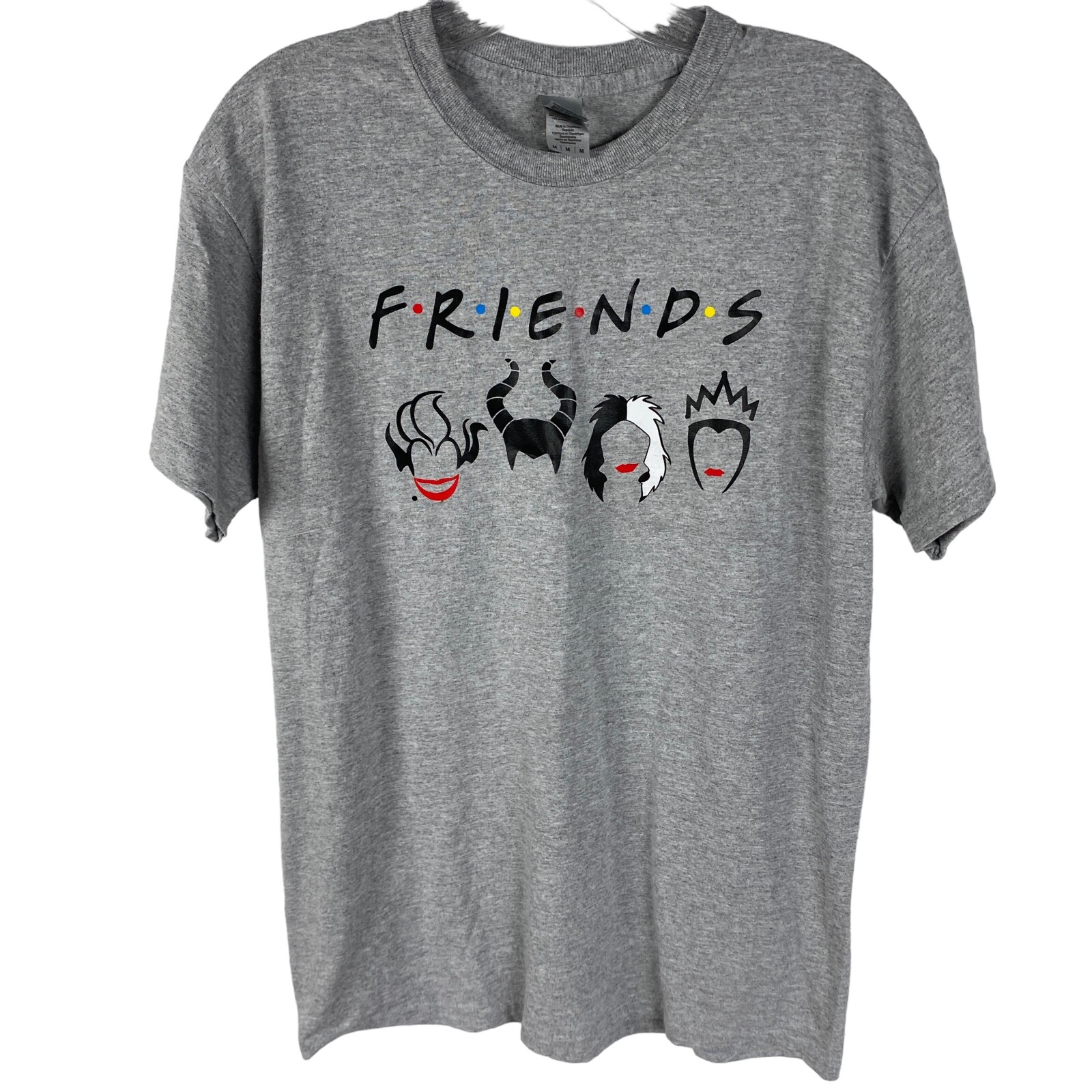 Friends Villains T-Shirt Medium Gray Cruella D’eVil Halloween Masks Gildan