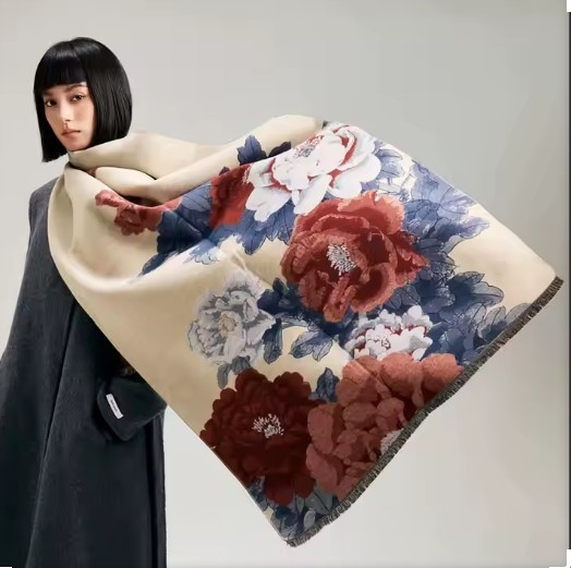 LARGE MULTI COLOURED PASHMINA SCARF/SHAWL/WRAP WITH FLORAL PATTERN AND FRINGE