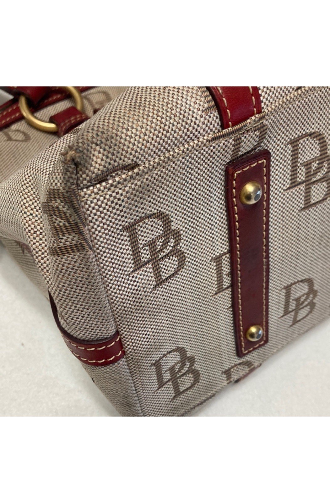 Dooney & Bourke Monogram Satchel Top Handle Zip Tassel Red Lined Gold