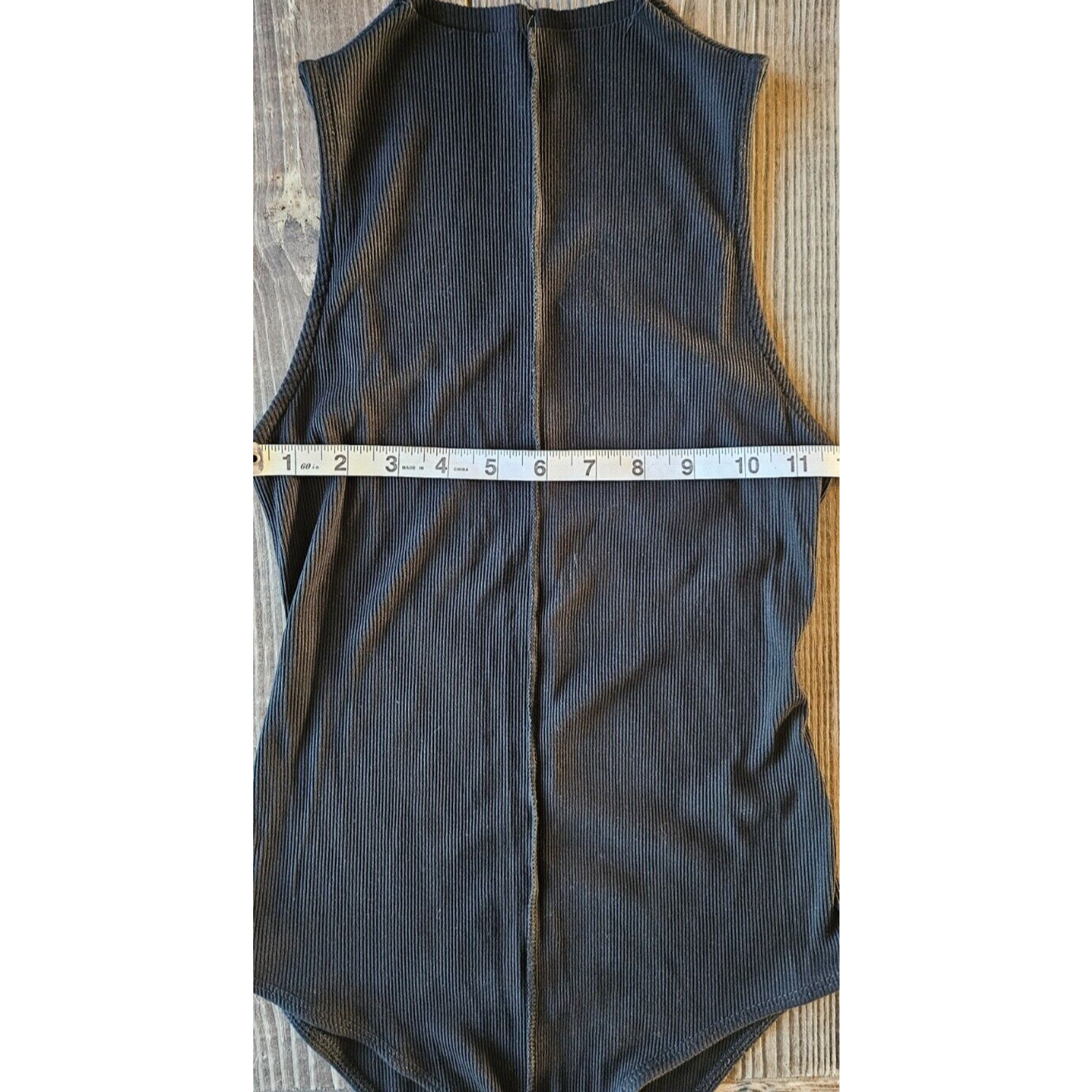 BP Womens Front Seam Bodysuit Small Black Ribbed Knit Sleeveless Funnel Neck Top