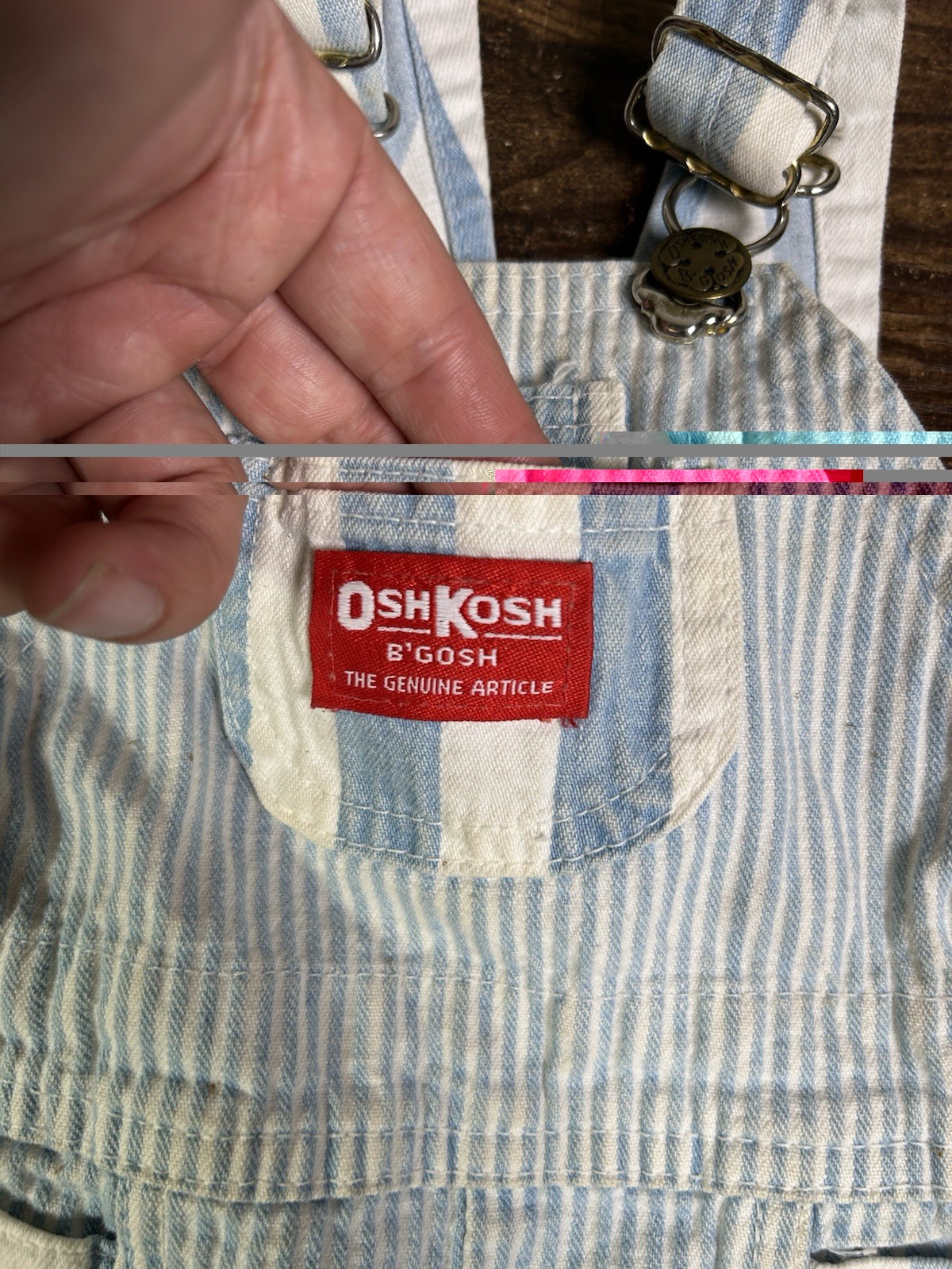 OSHKOSH B’gosh Blue White Striped Overall Shorts Size 12 months