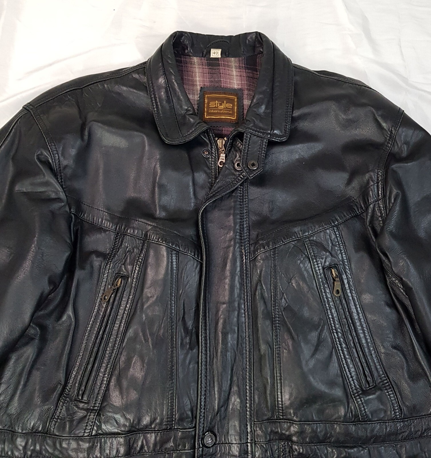 STYLE INTERNATIONAL SIZE XL MENS BLACK GENUINE LEATHER PARKA JACKET BIKER COAT