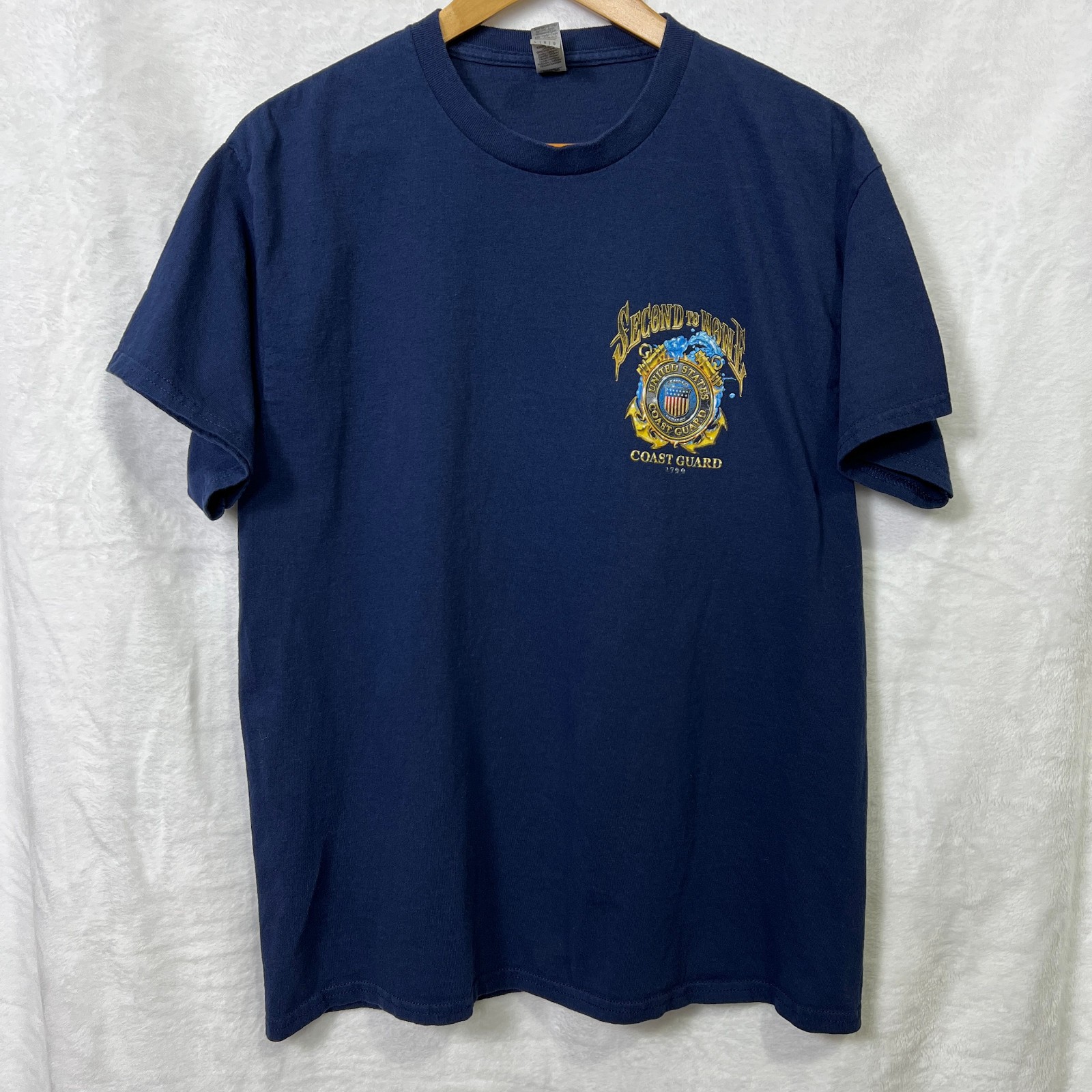 Gildan Coast Guard Second To None T Shirt Mens L Navy Short Sleeve Heavy Cotton