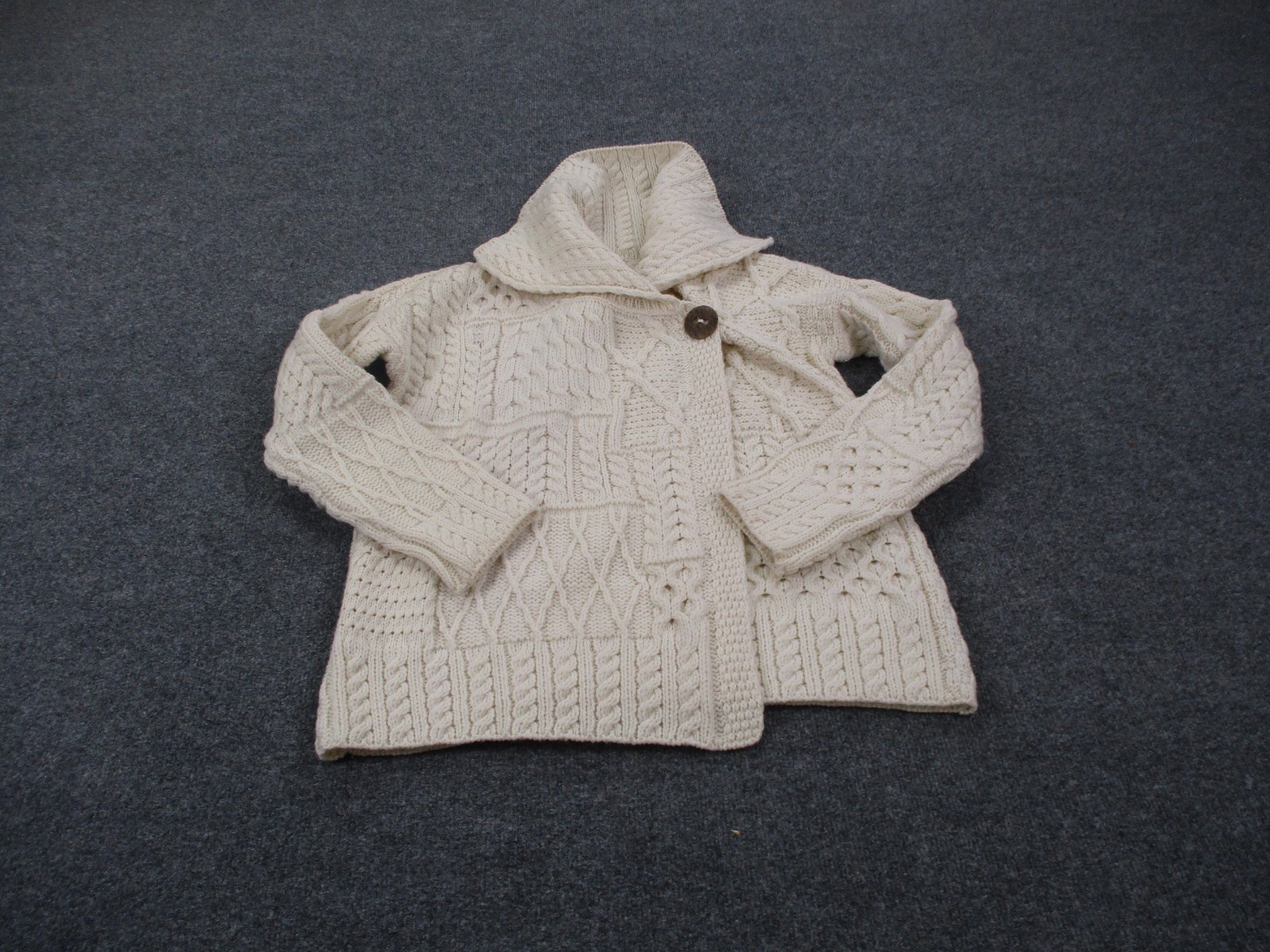 Arancrafts Sweater Womens L White Wool Ireland Cable Knit Fisherman Heavy