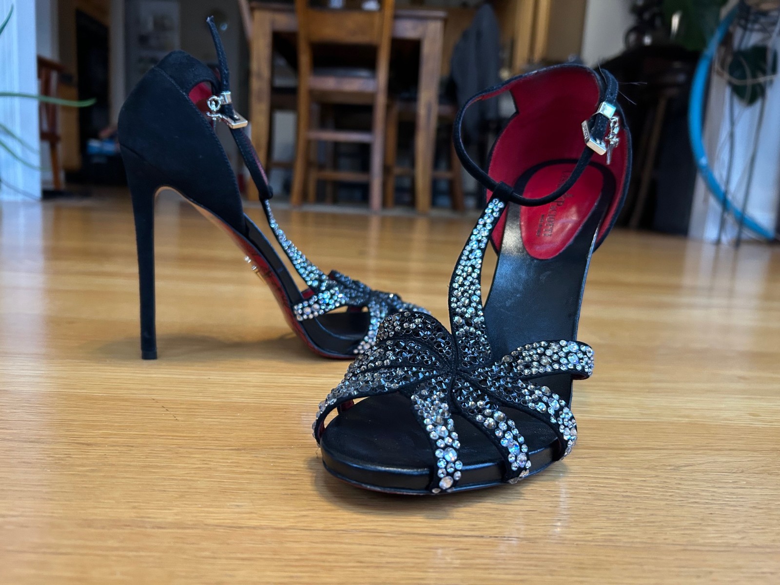 CESARE PACIOTTI Black Suede Crystal-Embellished Pumps Size 10 IT 40 Very Good
