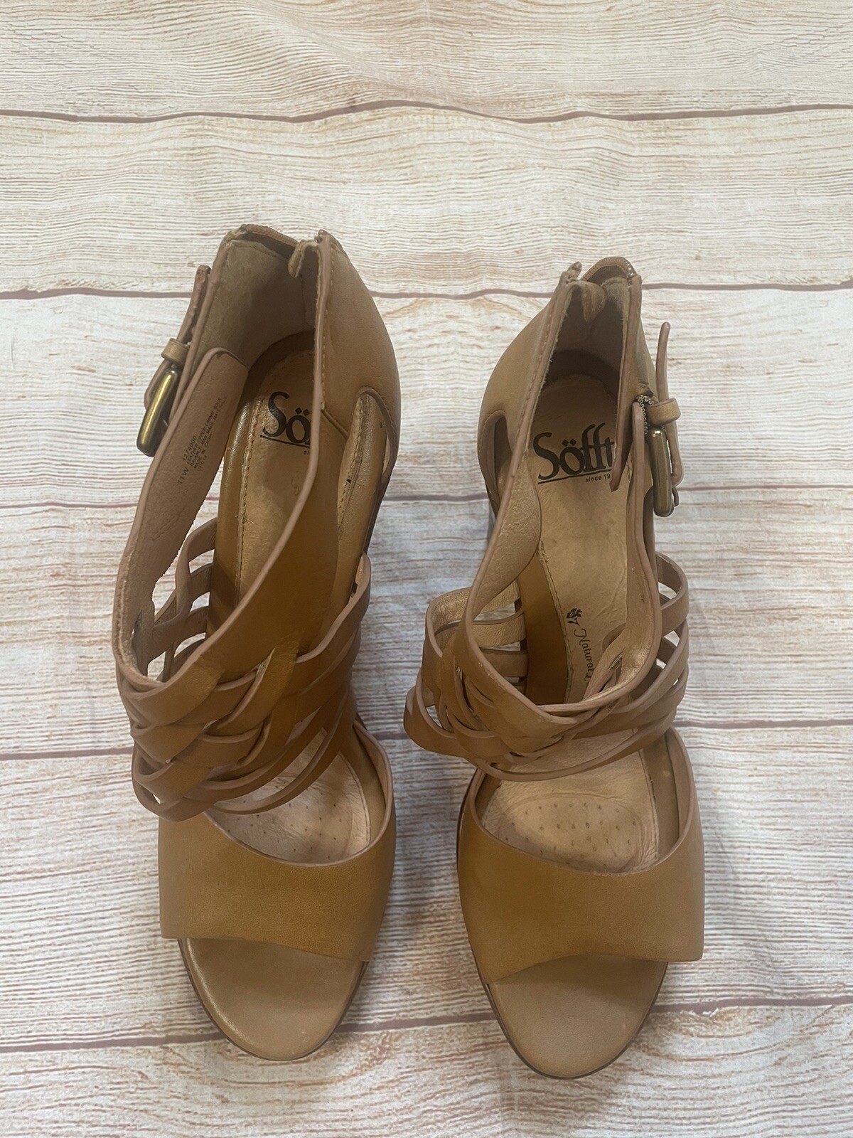 Sofft Ohanna Tan Vowen Leather Heel Sandals size 11W