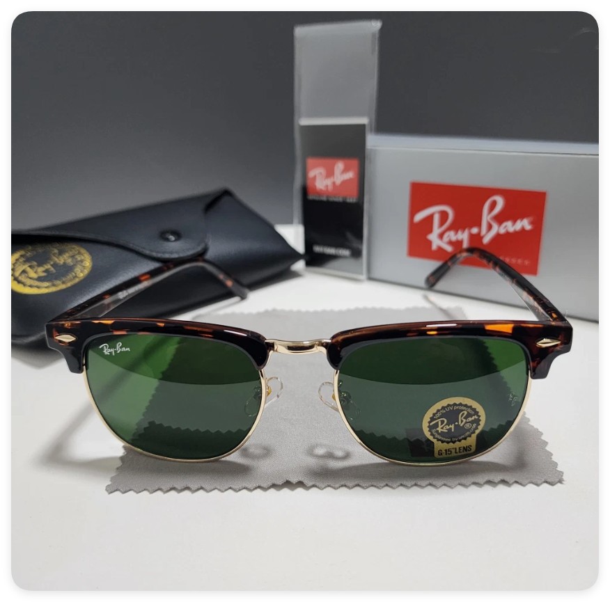 Ray-Ban Sunglasses Clubmaster Classic Tortoise Frame Green Lenses RB3016 51mm