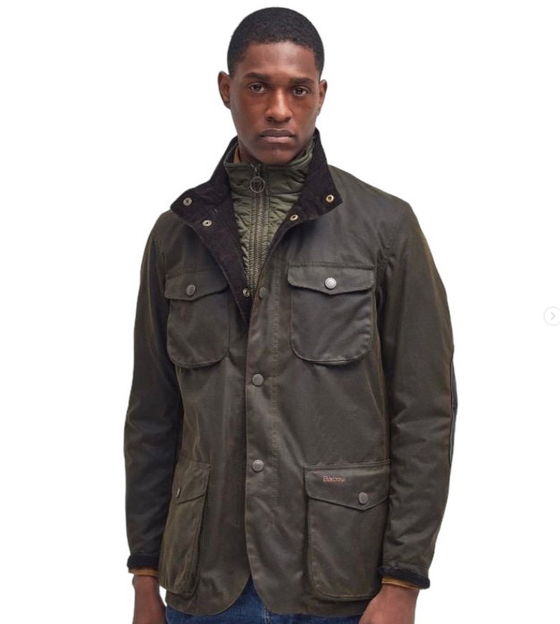 BARBOUR Ogston Wax Jacket w/ Elbow Patches Olive MSRP$540 Rugged Sophistication