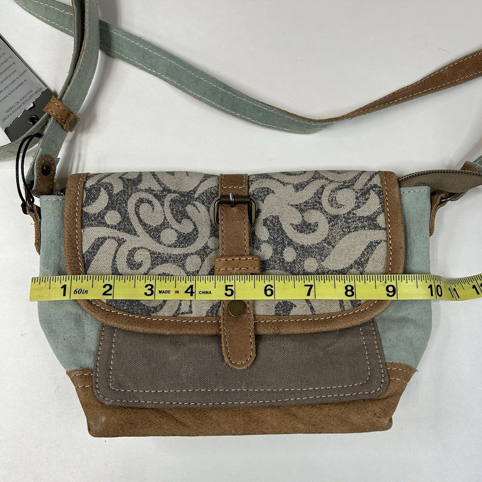 NEW Myra Bag Crossbody Bag Small Canvas Leather Blue Brown Flap #1246