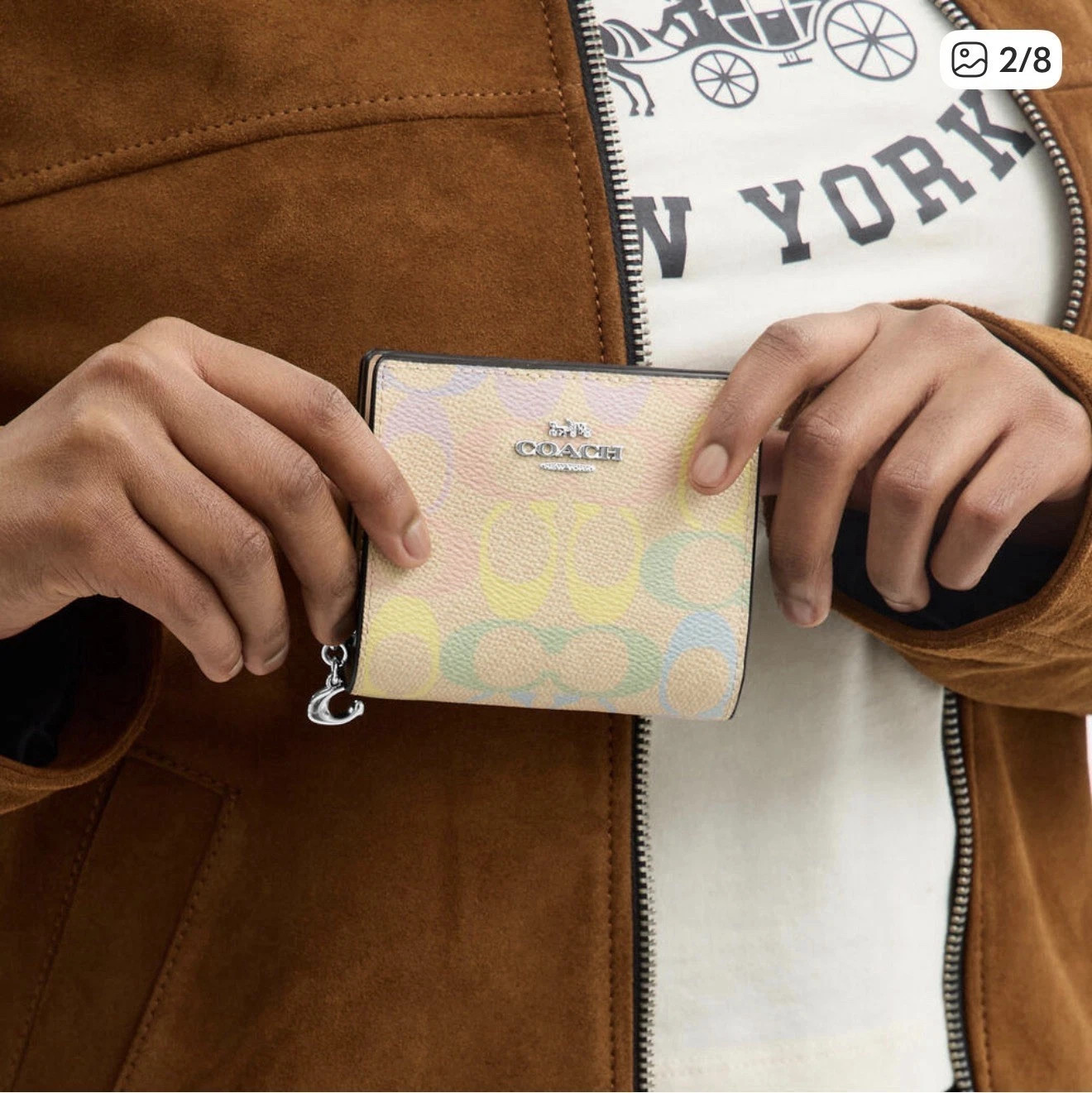 2026 NWT Coach Snap Wallet In Rainbow Signature Canvas CDD11 Silver Sand Multi