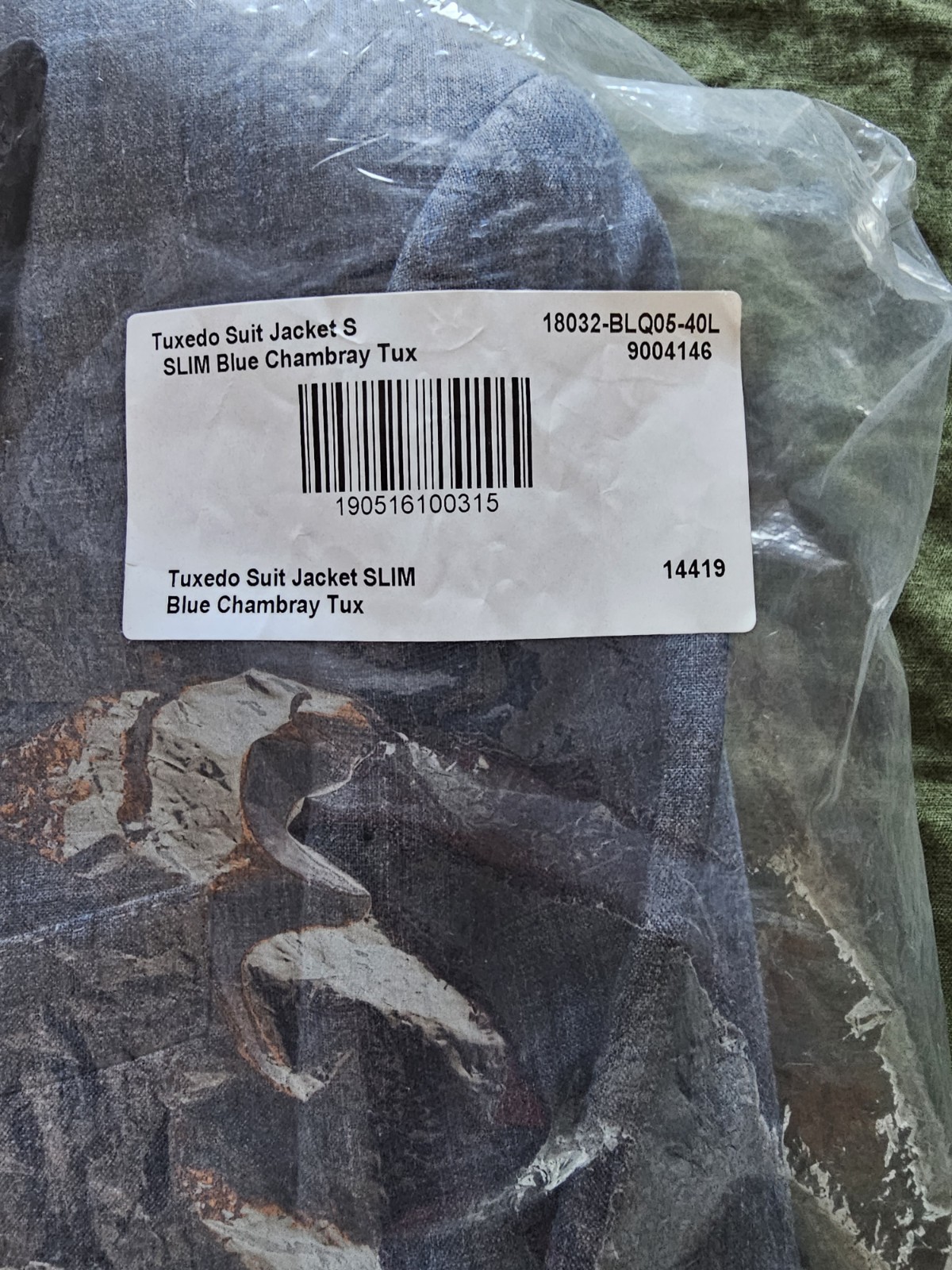 Bonobos Capstone Tuxedo 40L 33 Slim Blue Chambray Italian Marzotto Wool Suit
