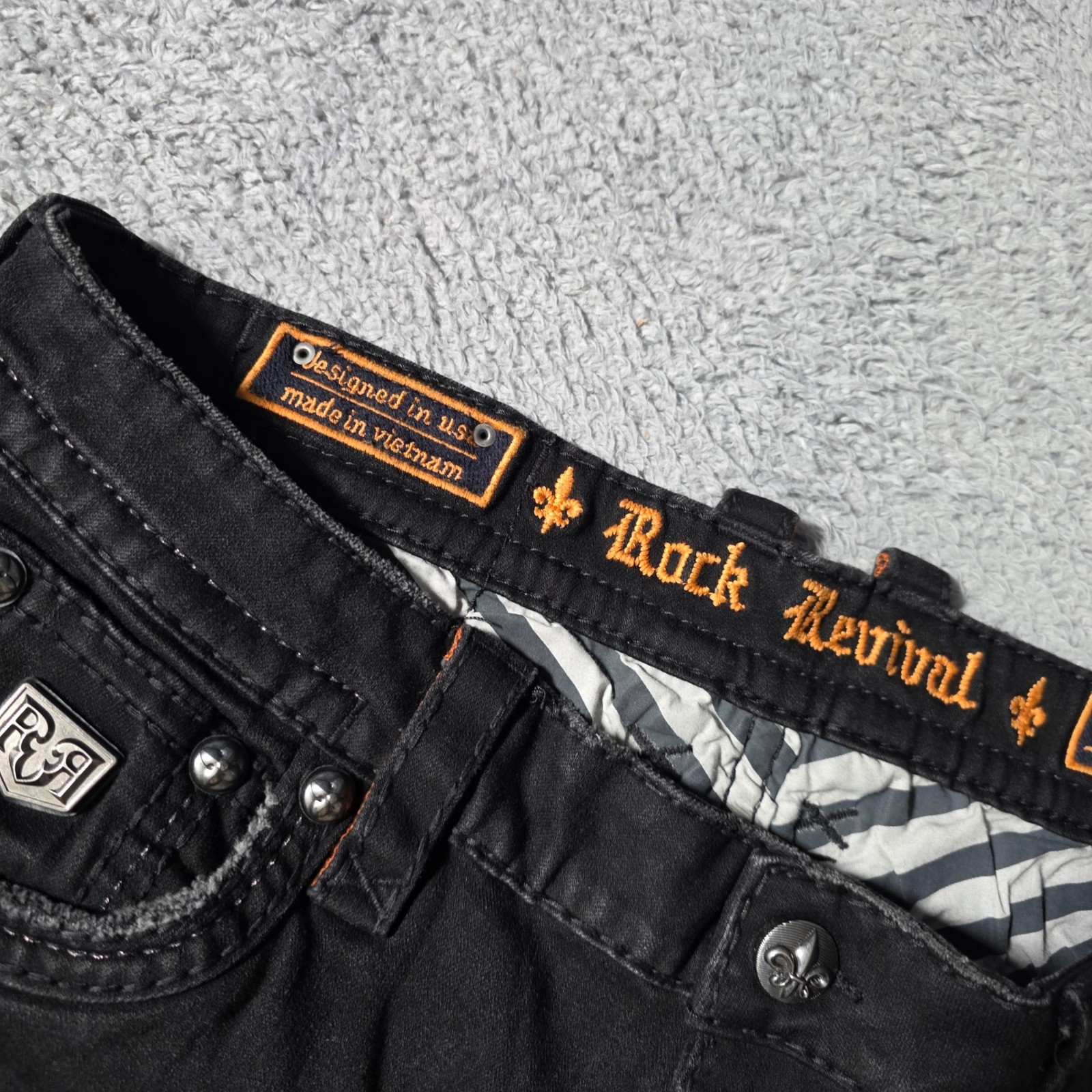 Rock Revival Mens 38 Roman Alt Straight Black Embellished Zipper Pockt Jeans Y2K