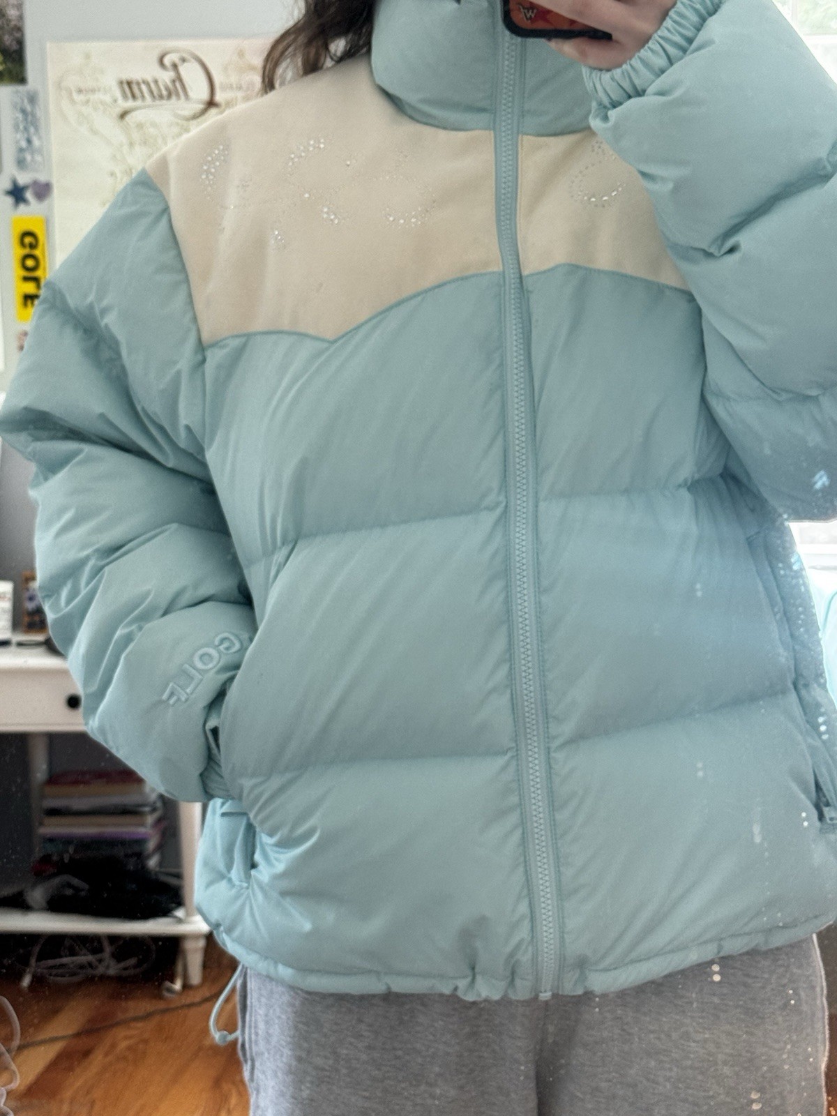 GOLF WANG Blue/White Puffer Jacket Size S With Gem Design
