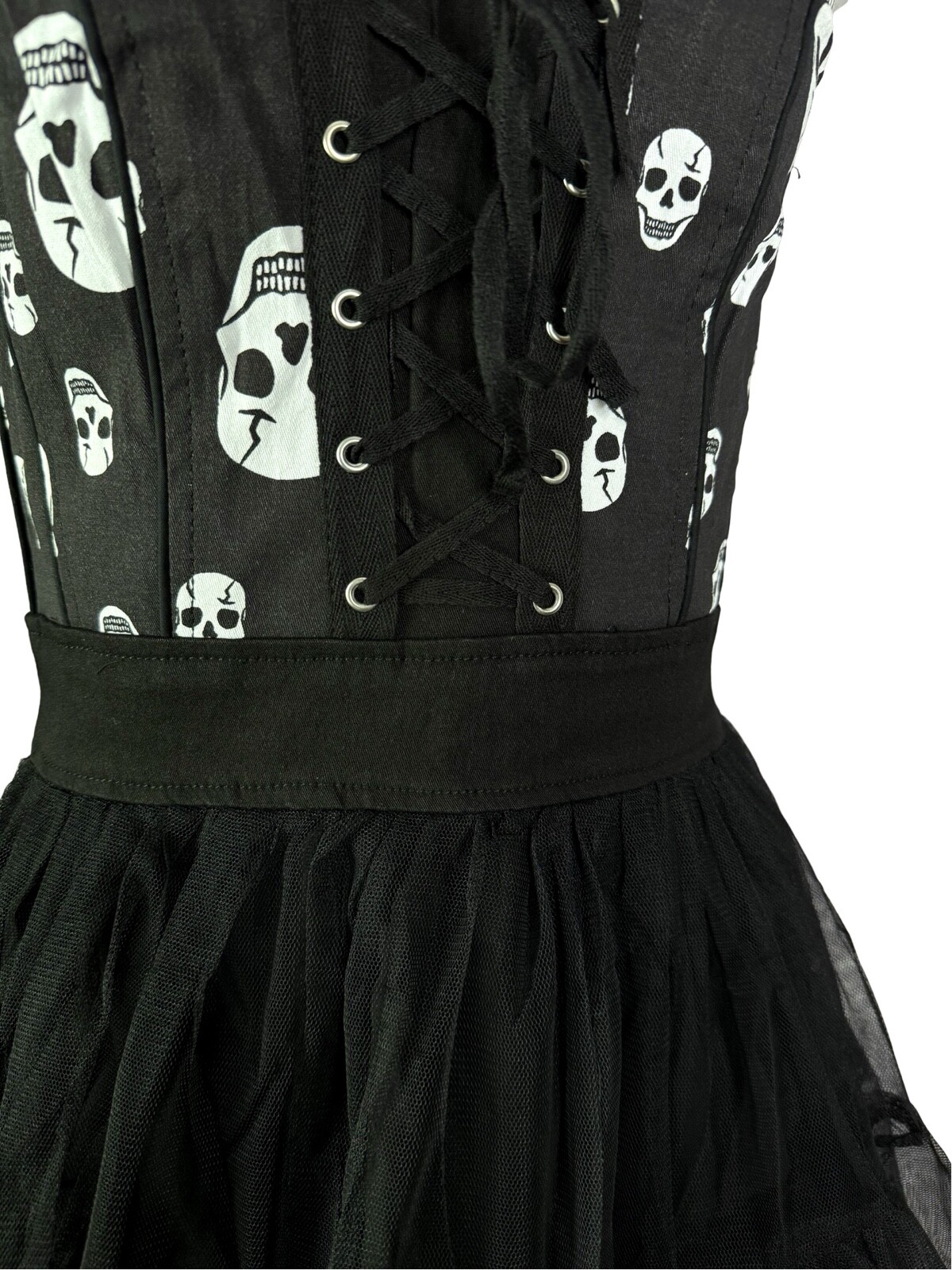 TRIPP TOXIC SKULL BLACK TULLE GOTHIC PUNK SEXY BALL HALLOWEEN MINI DRESS IO9760P