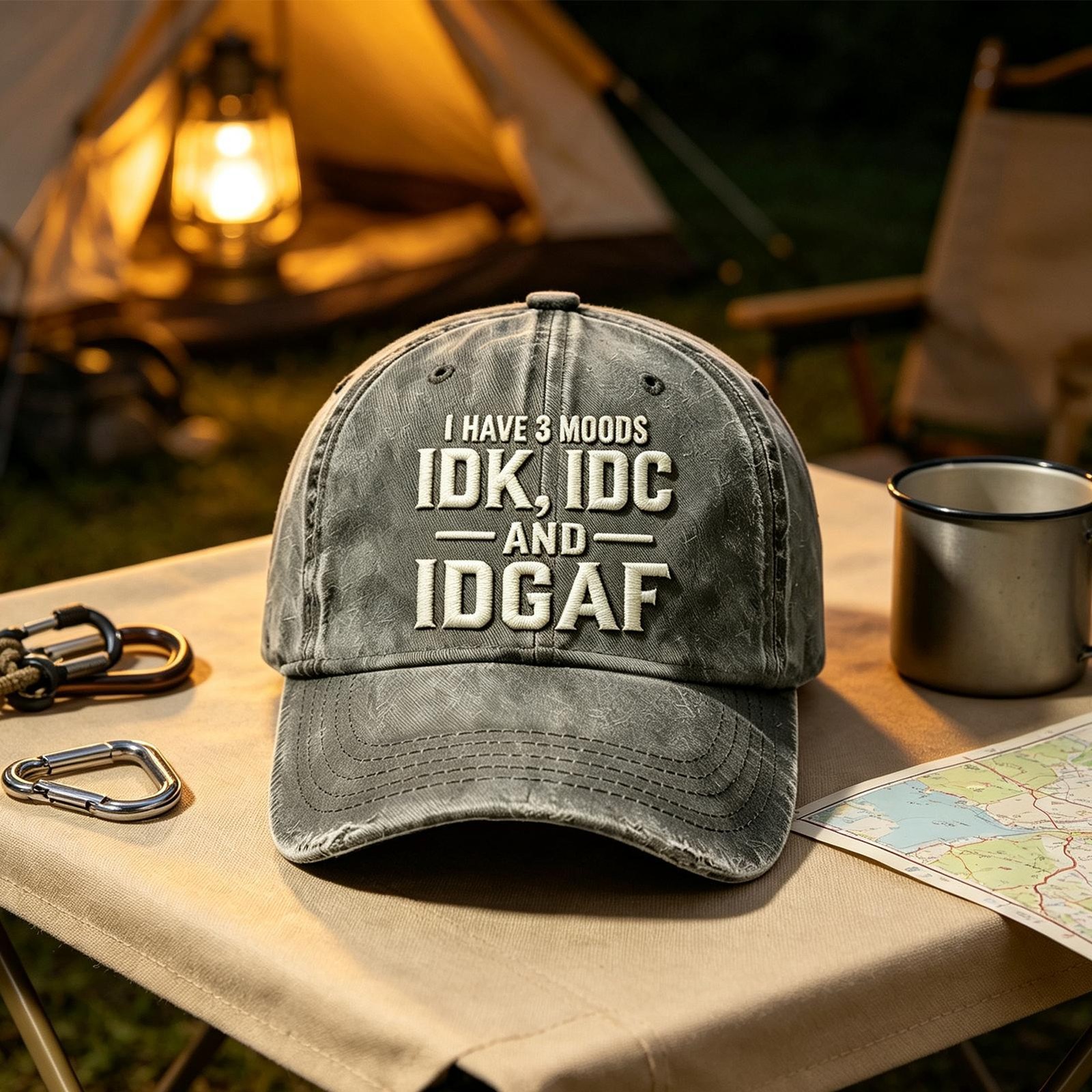 IDK IDC & IDGAF Skull Embroidered Vintage Washed Baseball Cap Funny Men Dad Hat