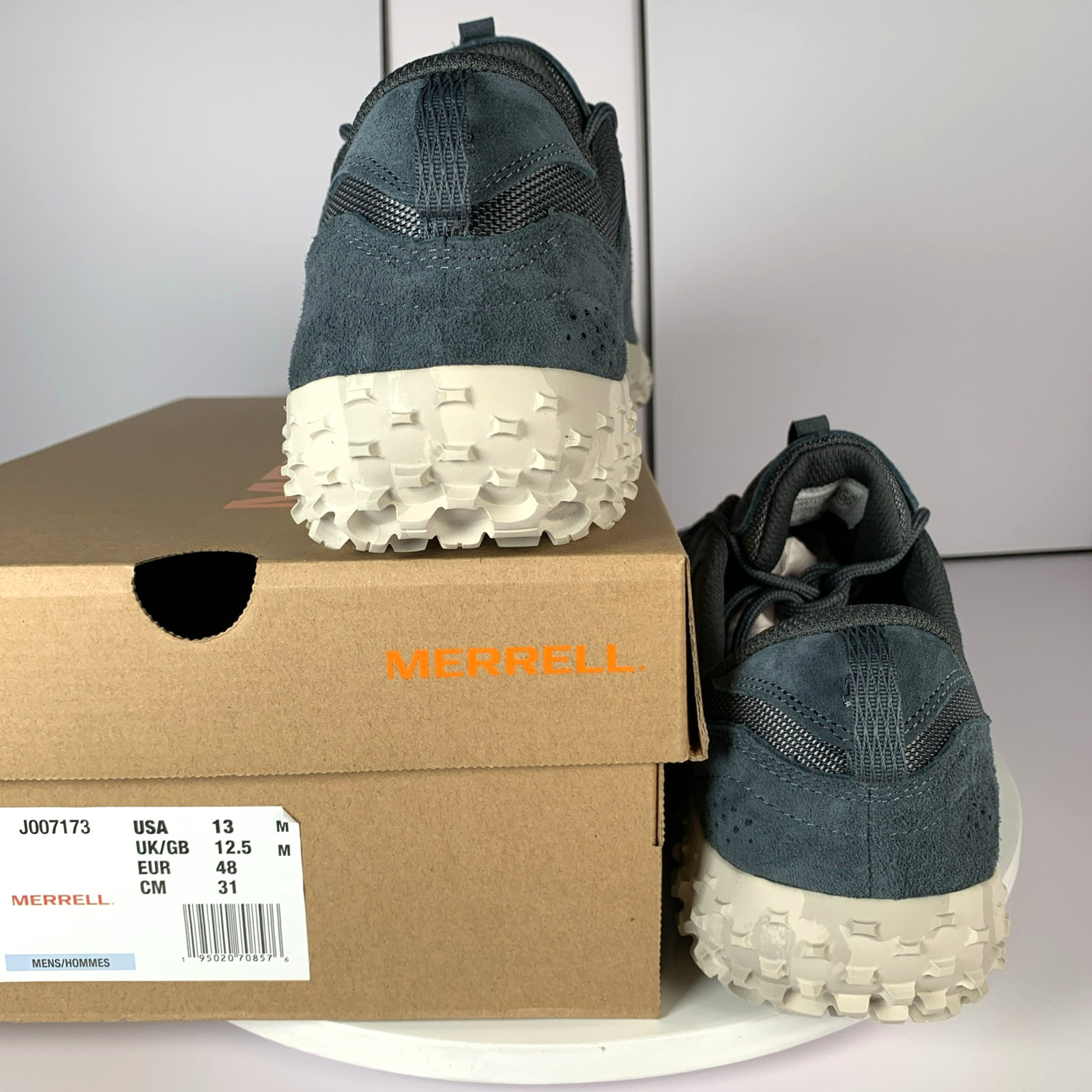 Merrell Mens Wrapt Slate Blue Gray Barefoot Minimalist Suede Sneaker Shoes, 13