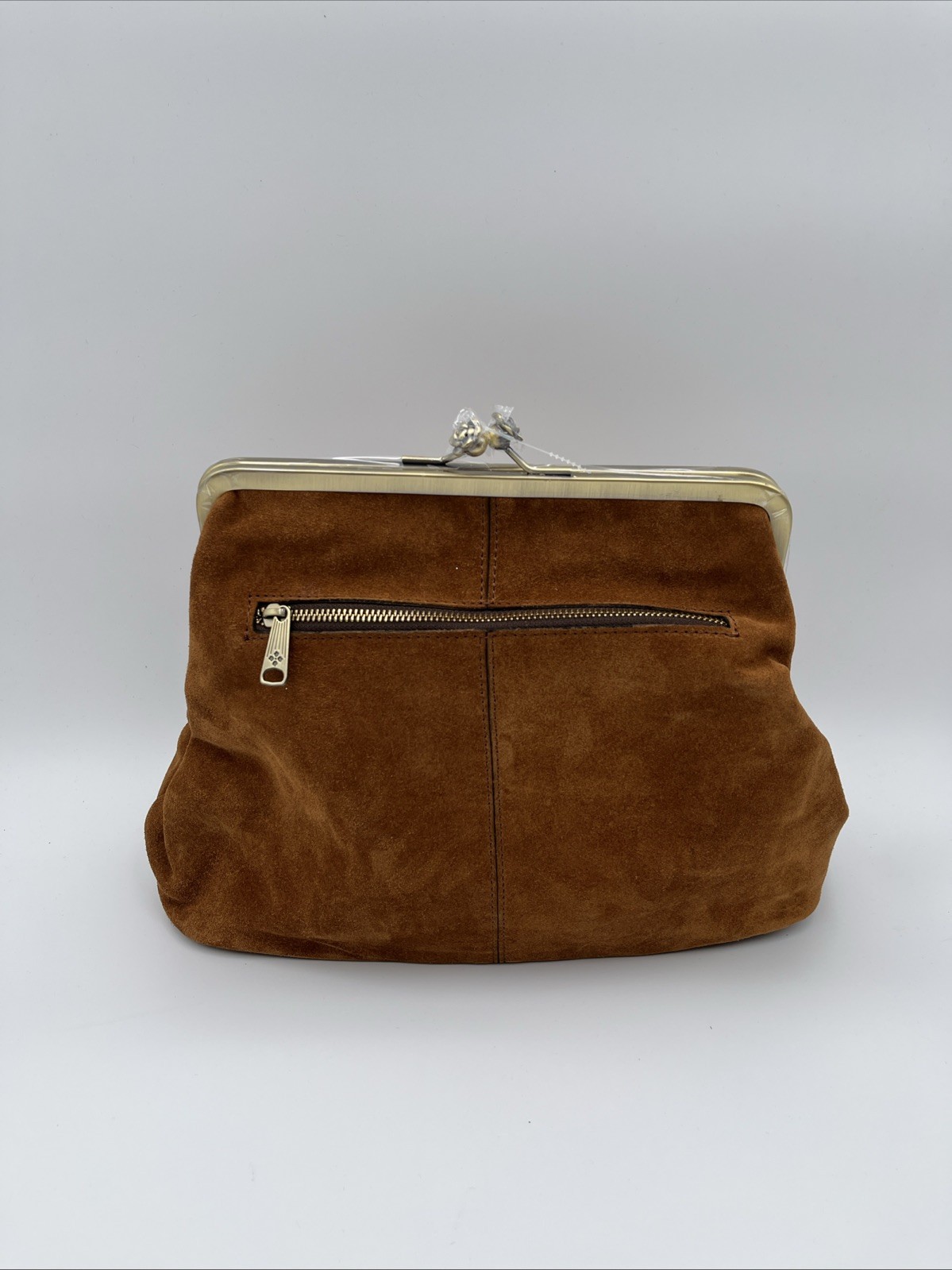 Patricia Nash Large Suede Serafina Frame Kiss-Lock Bag – Cognac Suede