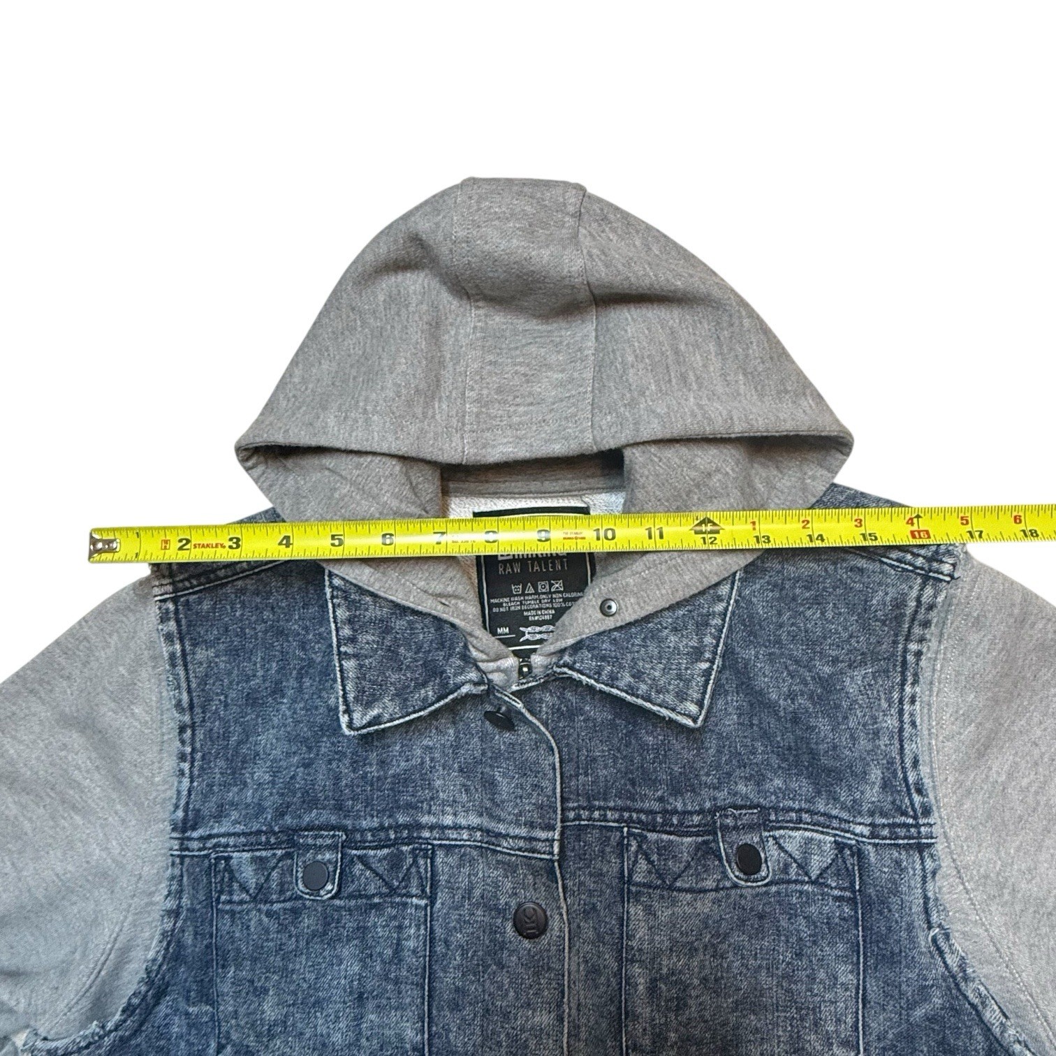 IMKING Hooded Denim Jacket Blue Gray Button Logo Zipper Men’s Size M