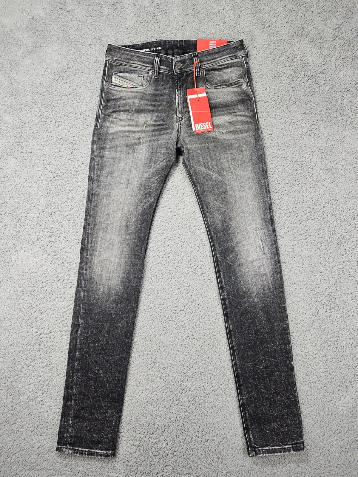 Diesel 1979 Sleenker Skinny Jeans Men’s 28×32 Charcoal Gray Distressed Italy NWT
