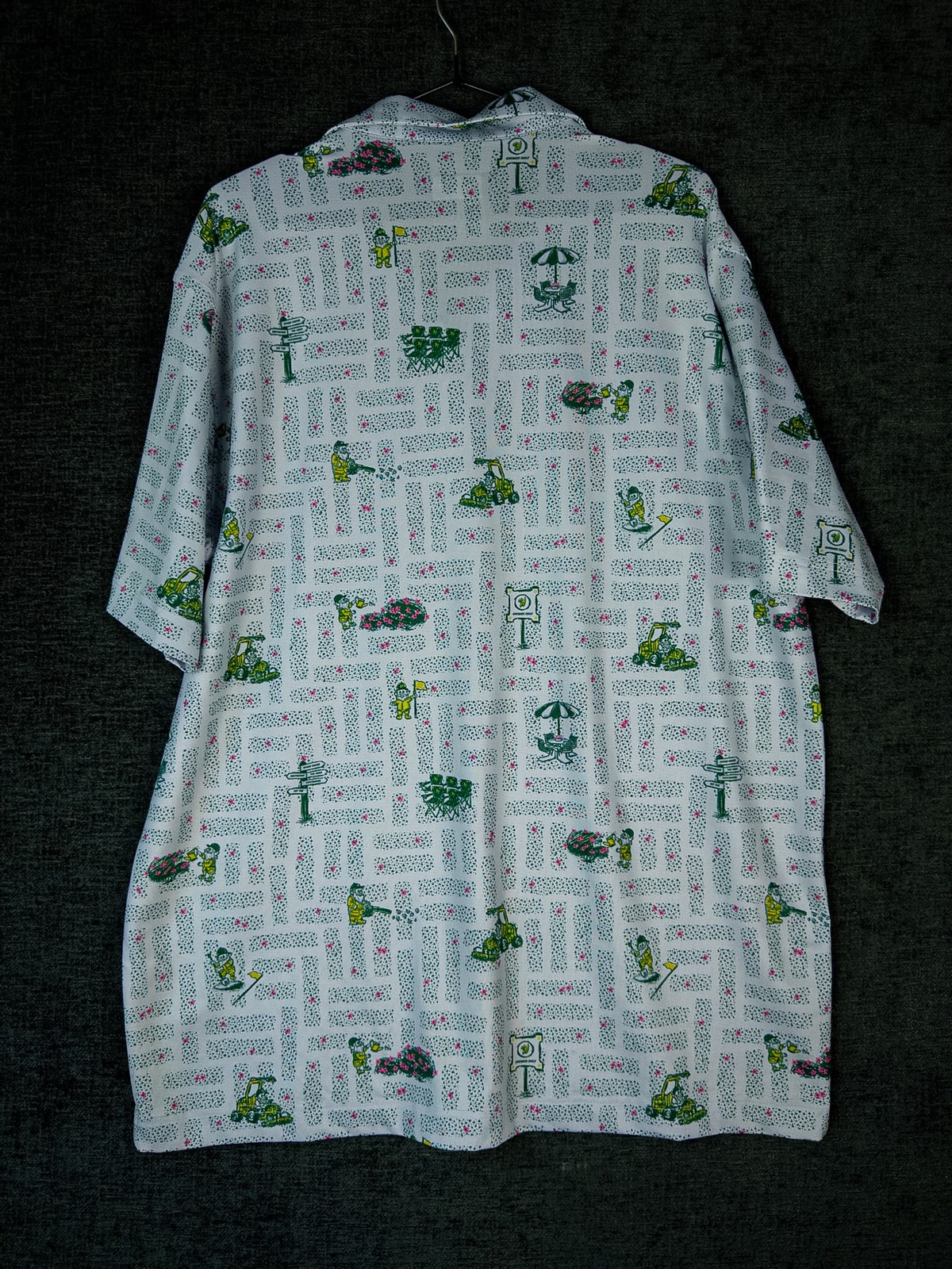 Waggle Gnomes Only Golf Print Polo Shirt Mens XL White Green Masters Party