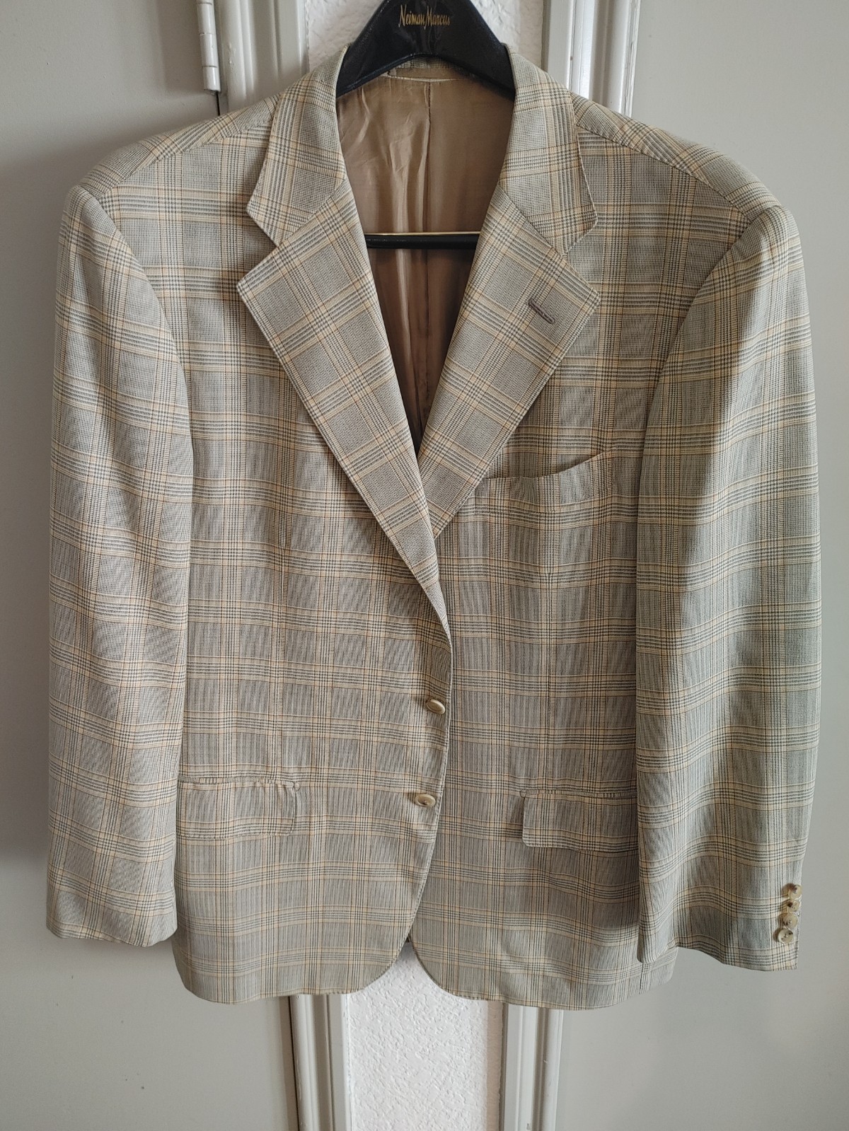 Pal Zileri Mens Sports Jacket 42R Tan / Grey Glen Plaid Lightweight Wool