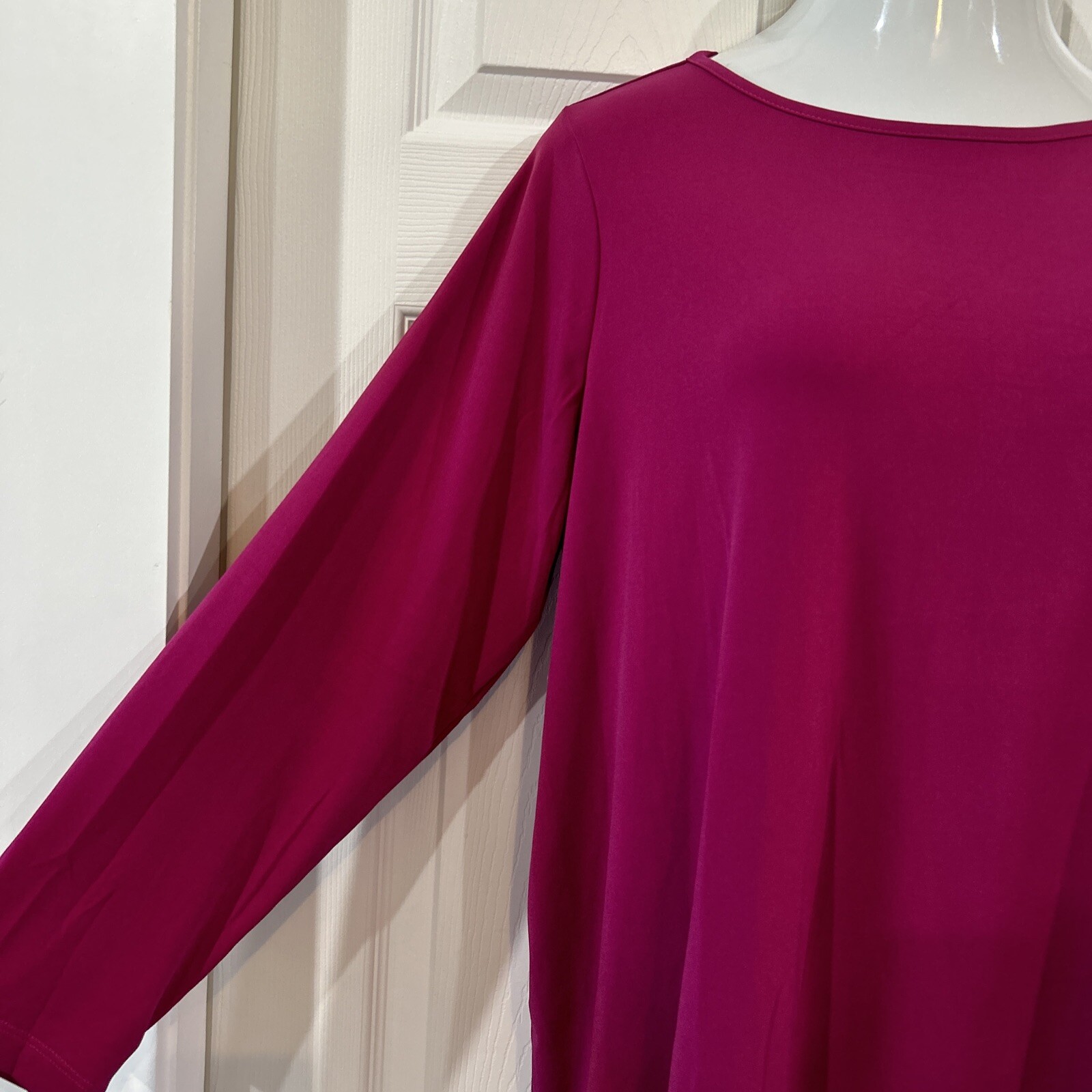 Susan Graver 1XL Petite Modern Essential Liquid Knit Tunic Blouse Raspberry Pink