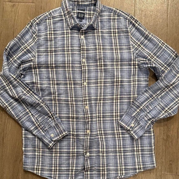 Men’s limited edition Gap long sleeve plaid linen button up dress shirt size L