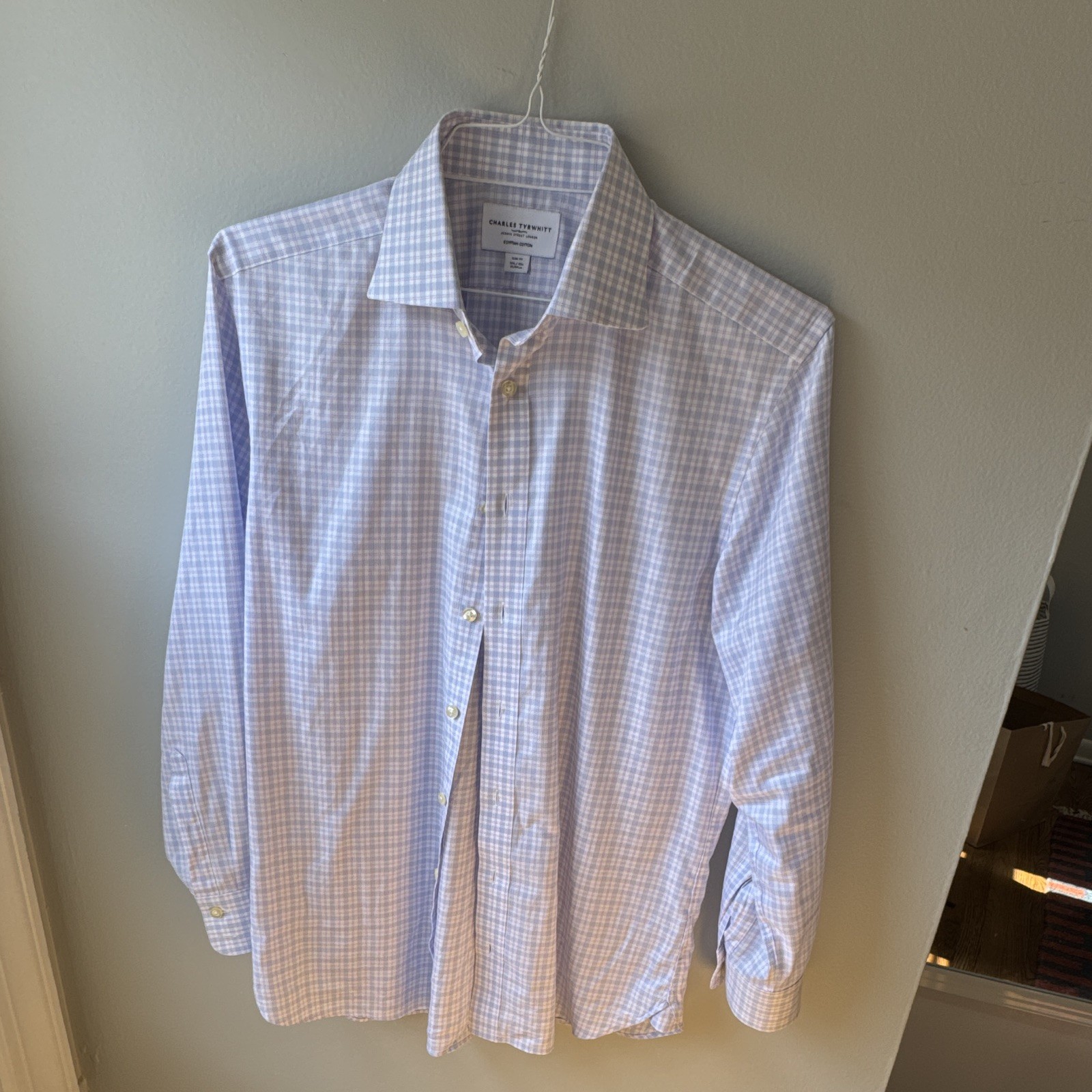 Charles Tyrwhitt Slim Fit Egyptian Cotton Blue/White Check Dress Shirt 15.5 33