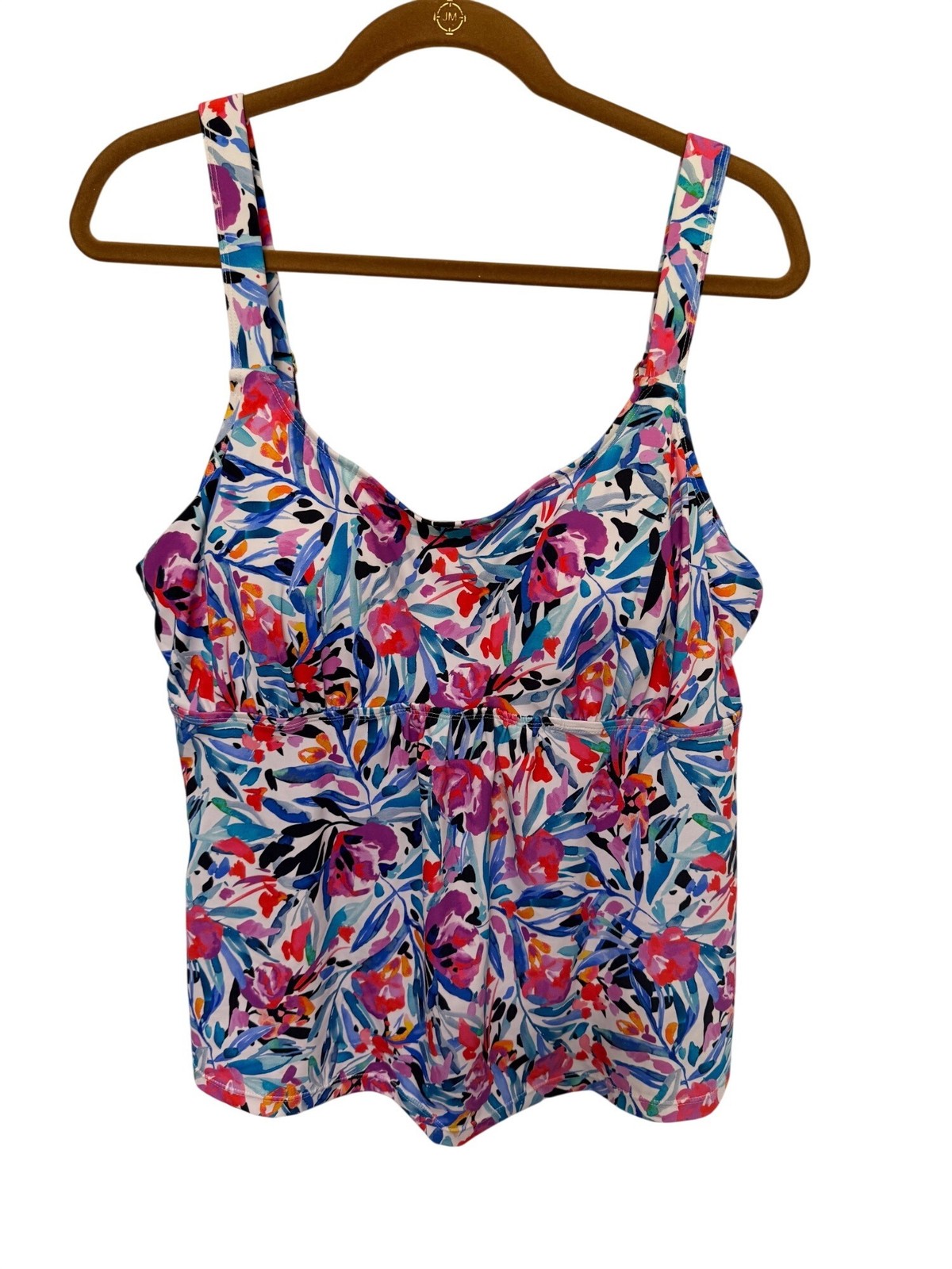 Swimsuit Tankini Top White with Multi floral Adjustable Straps Womans XL