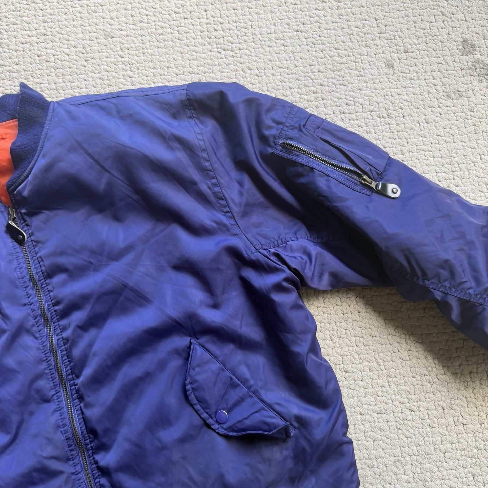 Vintage Navy Faded Reversible Military Style Bomber Jacket