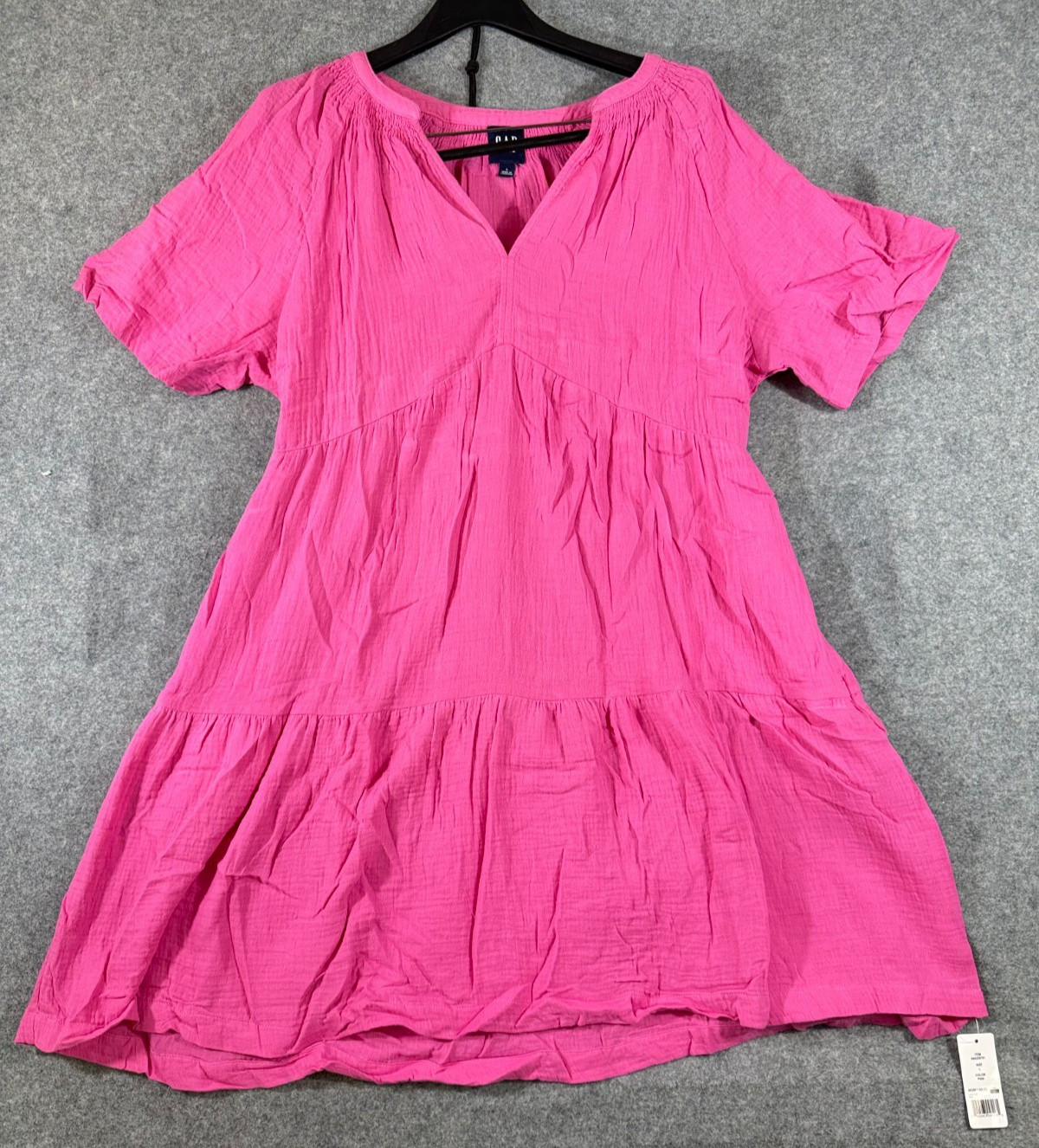 Gap Gauze Crinkle Dress Womens L Pink Soft Cotton Relaxed Fit Short Sleeve NWT