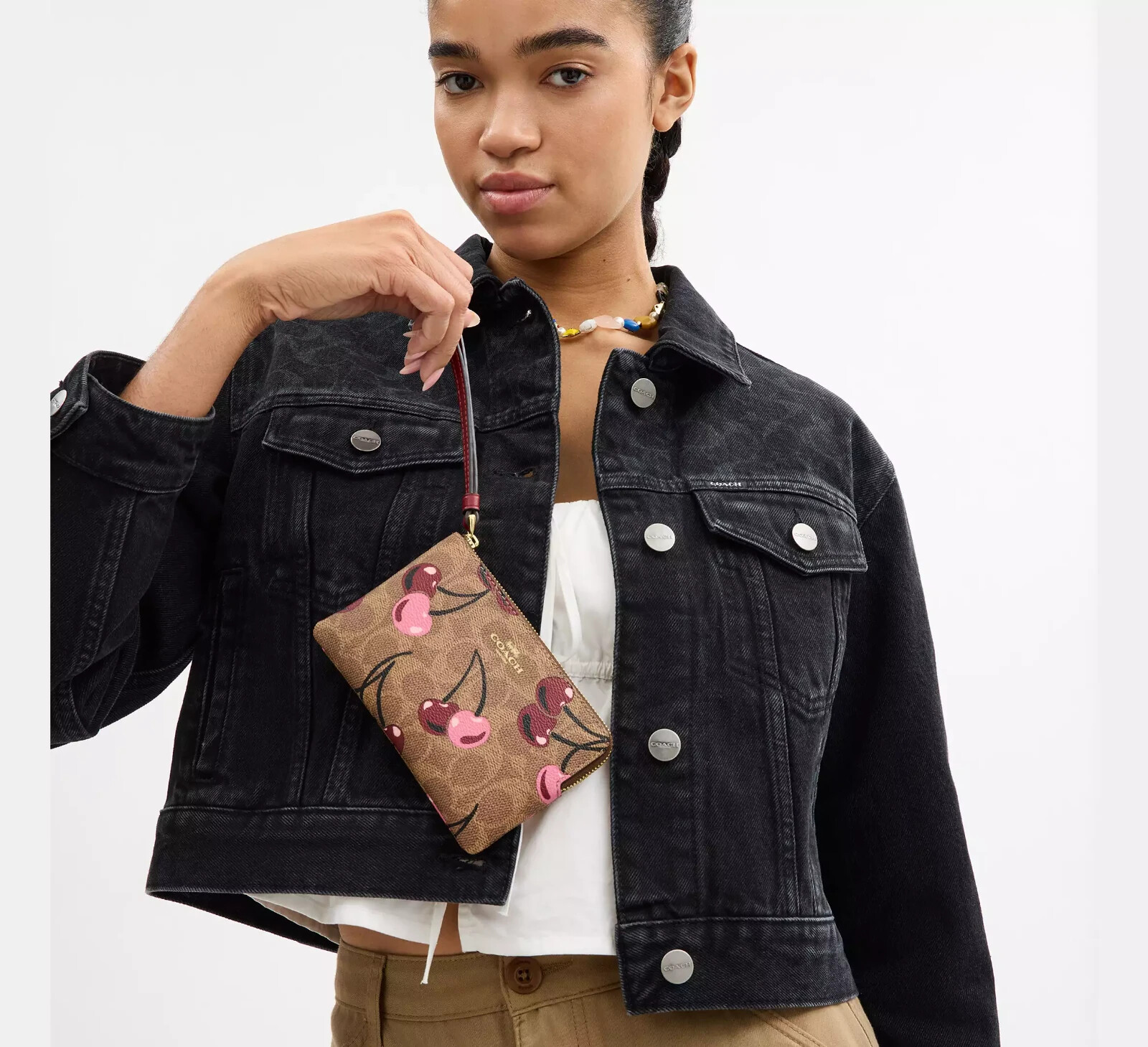 NWT Coach CAA71 Gallery Tote Bag In Signature Canvas & Cherry Print Zip Wristlet