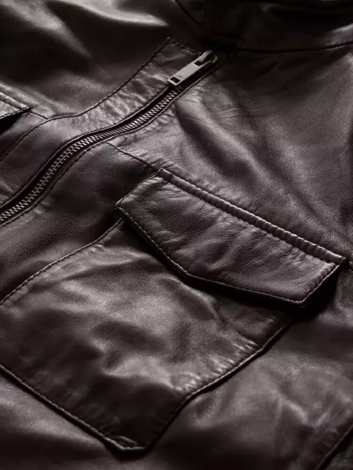 John Varvatos Leather Jacket Shirt Jacket Snap Zip Front Brown pure Lambskin