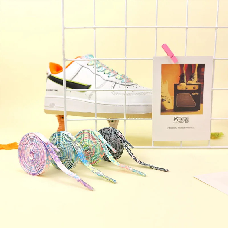 Fashion Flat Shoelaces for Sneakers Color Leopard Print Tie-dye Gradient Shoelac