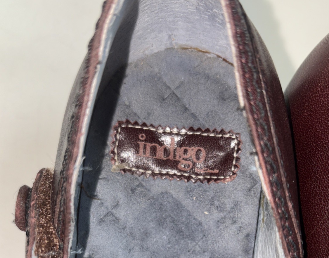 Womens Clarks Indigo Brown Leather Mary Jane Heels Square Toe Retro Goth Size 9