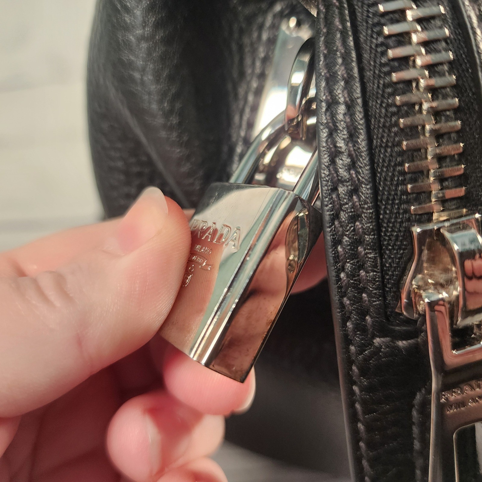 Prada Vitello Daino Black Leather Satchel Bag BR5128 Nero Silver Hardware