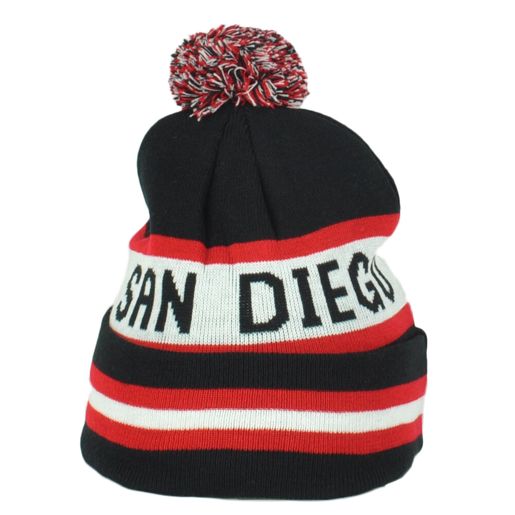 Top Level San Diego City USA Adult Black Pom Pom Cuffed Knit Beanie Hat Winter