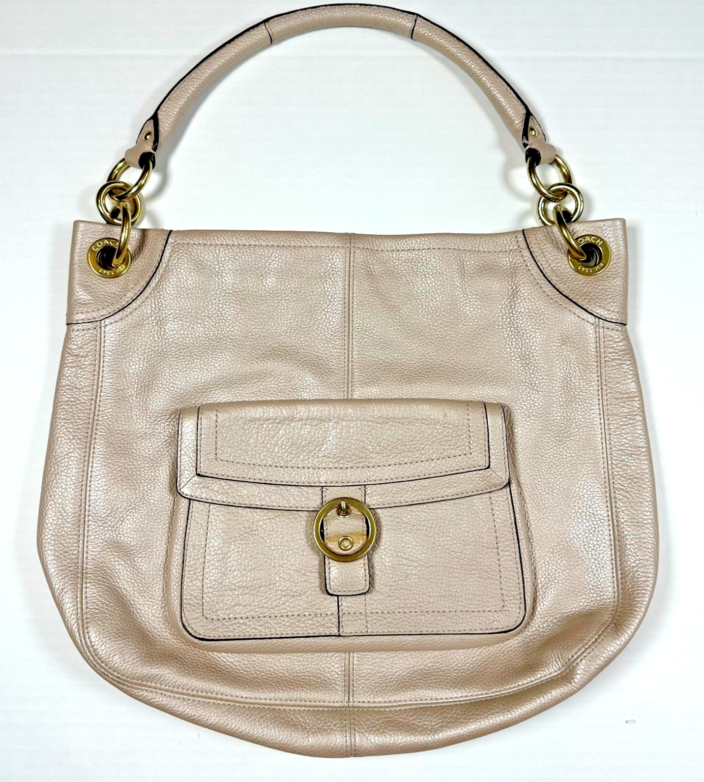Coach Penelope Opalescent Pearl Pebbled Leather Buckle Hobo Bag F18889