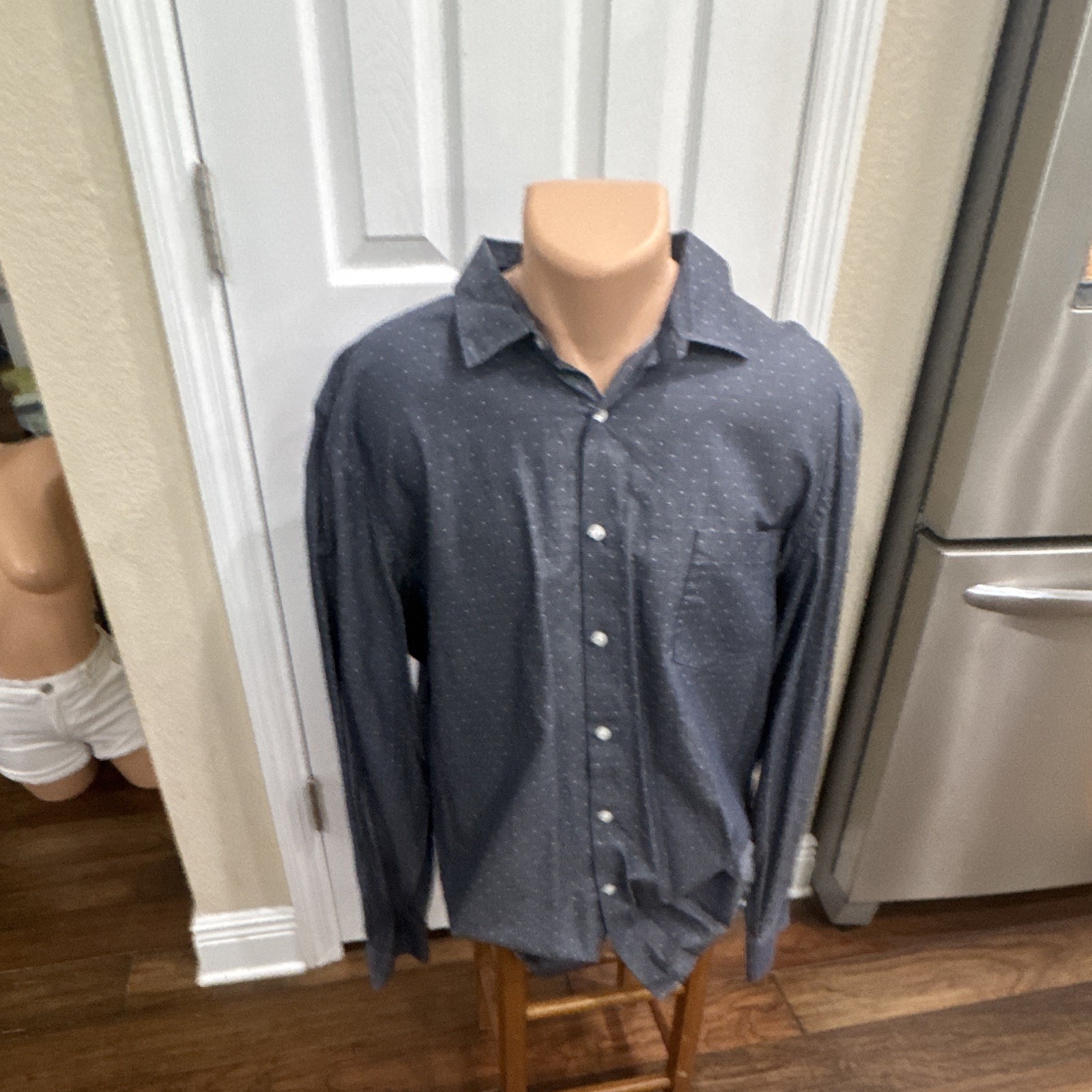 Perry Ellis Men’s 2XL Grey Geometric Stretch Long Sleeve Collared Dress Shirt