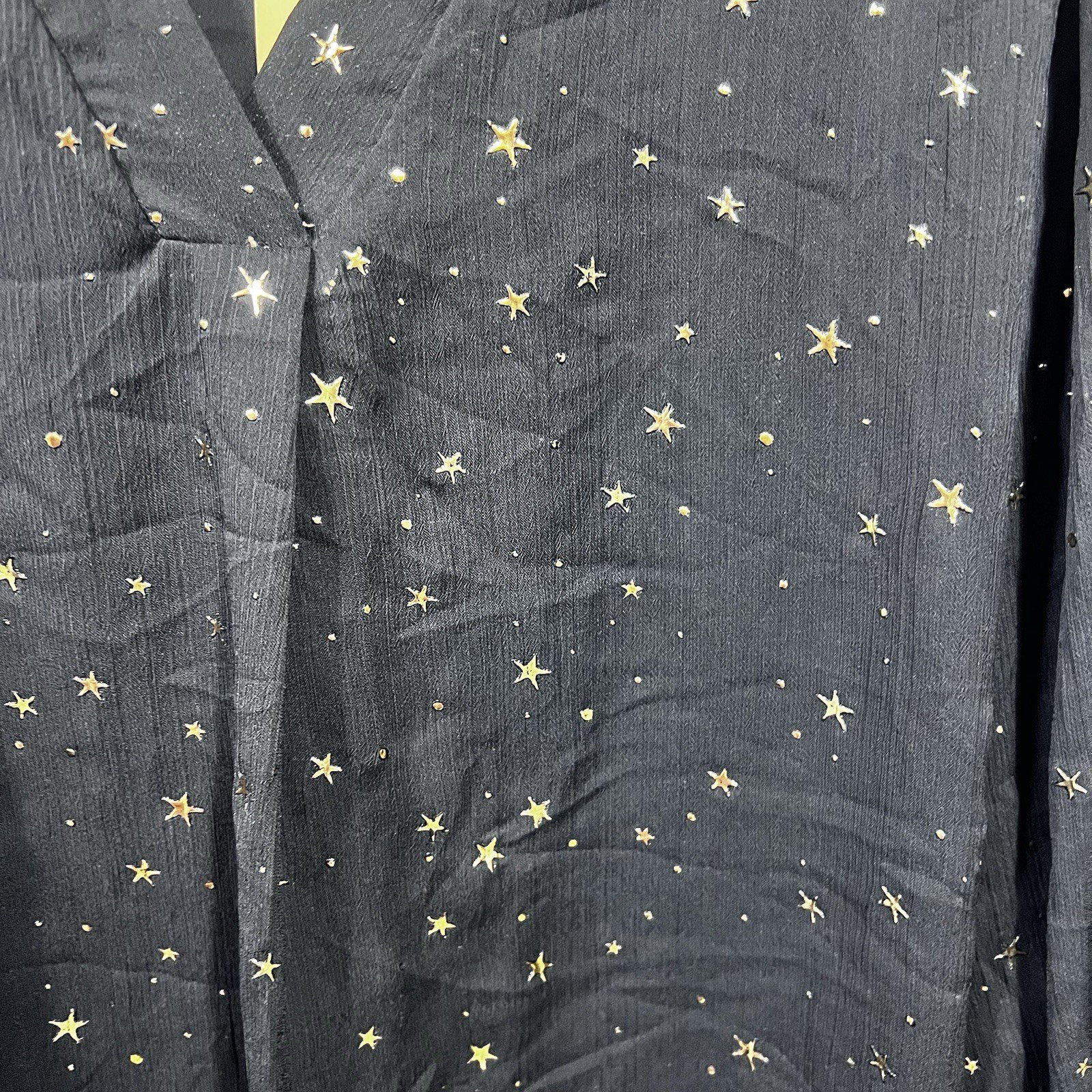 Entro Plus Size 1X NWat Blouse Black Gold Celestial Stars Sheer Long Sleeve