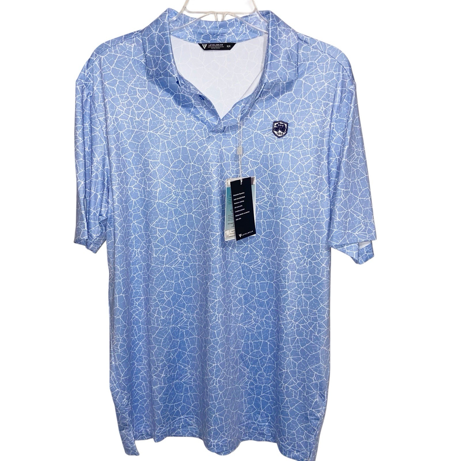 Levelwear Shirt Mens Medium Golf Polo 1930 Logo Silver Protection Performance